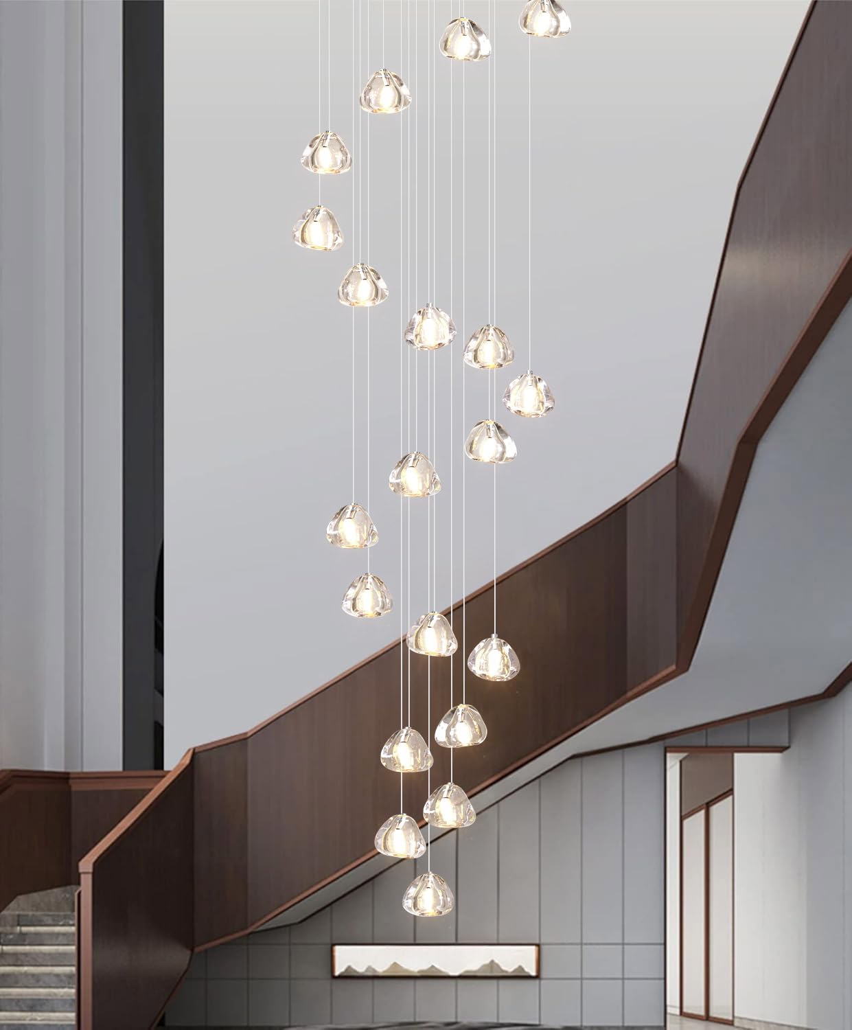 Modern LED Crystal Chandelier - 20 Lights Flush Mount Ceiling Fixture for Sloped or High Ceilings - Luxury Pendant Light for Living Room, Entryway, Foyer, Staircase - Elegant Lighting Solution for Home Decor and Special Occasions
