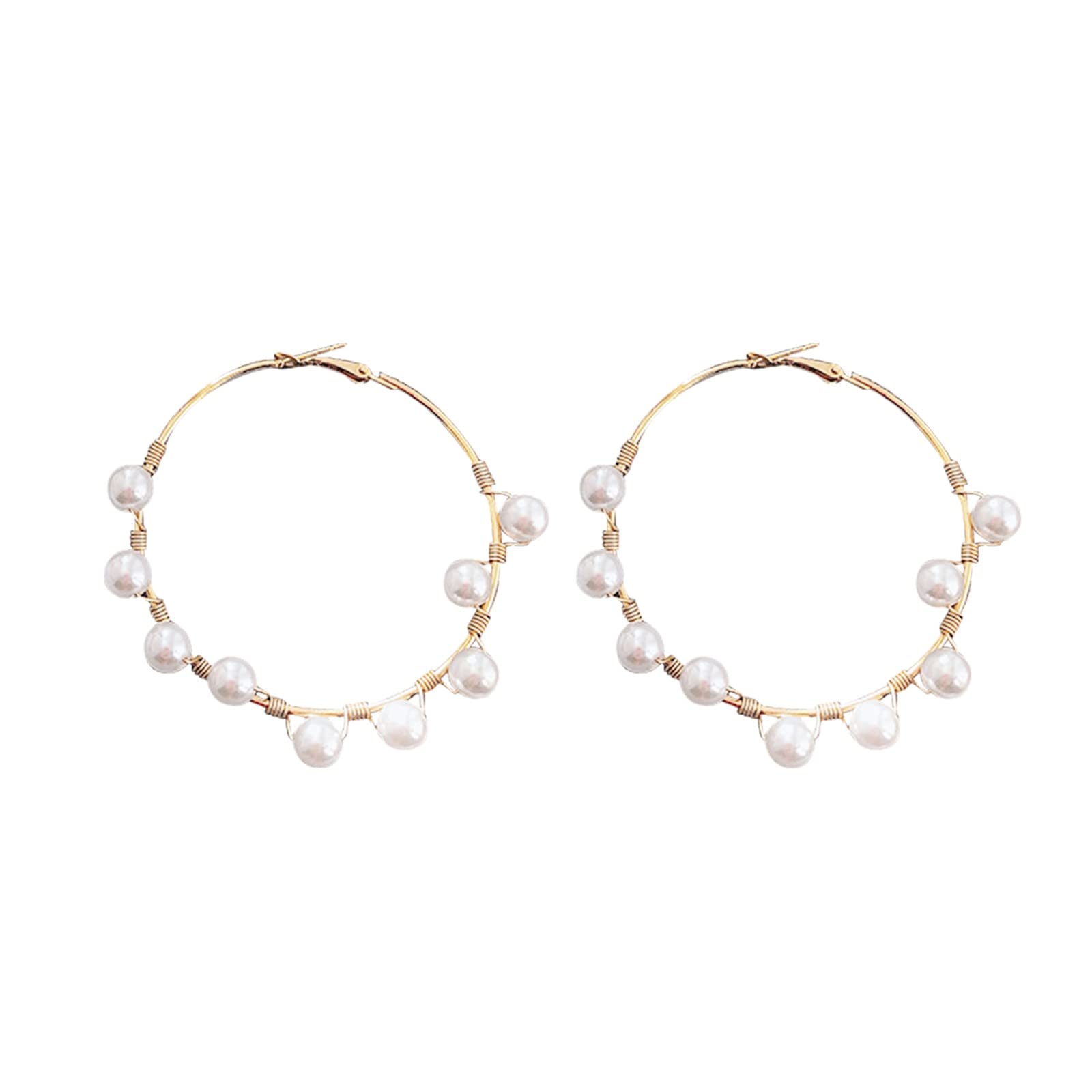 Vintage Big Pearl Hoop Earrings for Women - Fashionable Dangle Drop Earrings with Layered Beaded Design | Perfect Gift for Her, Bridal Jewelry & Special Occasions