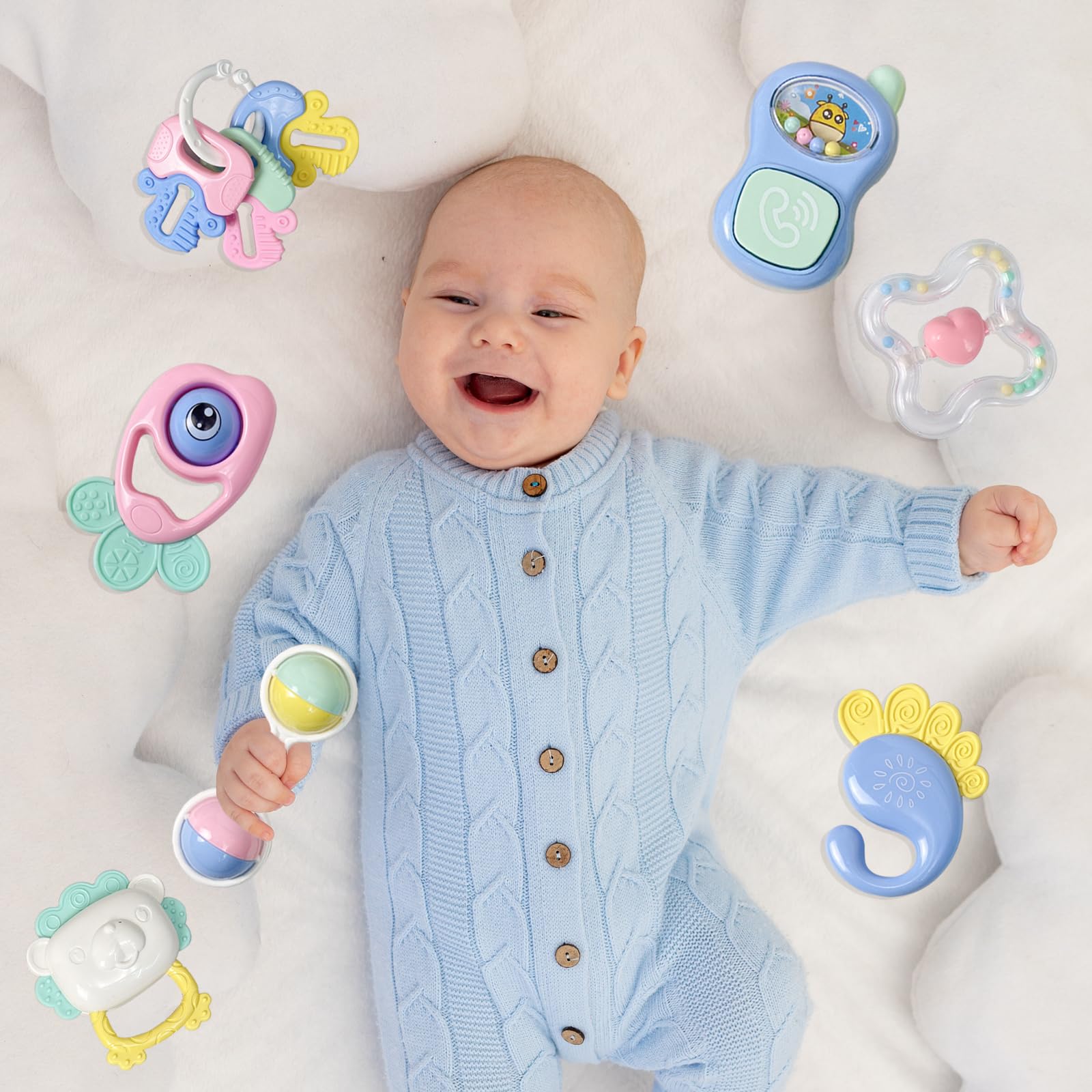 13PCS Baby Rattles & Teething Toys for 0-12 Months - Soft Infant Developmental Toys with Storage Case - Perfect Newborn Christmas Gift for Boys & Girls - Ideal for Playtime, Sensory Development & Soothing Teething Pain