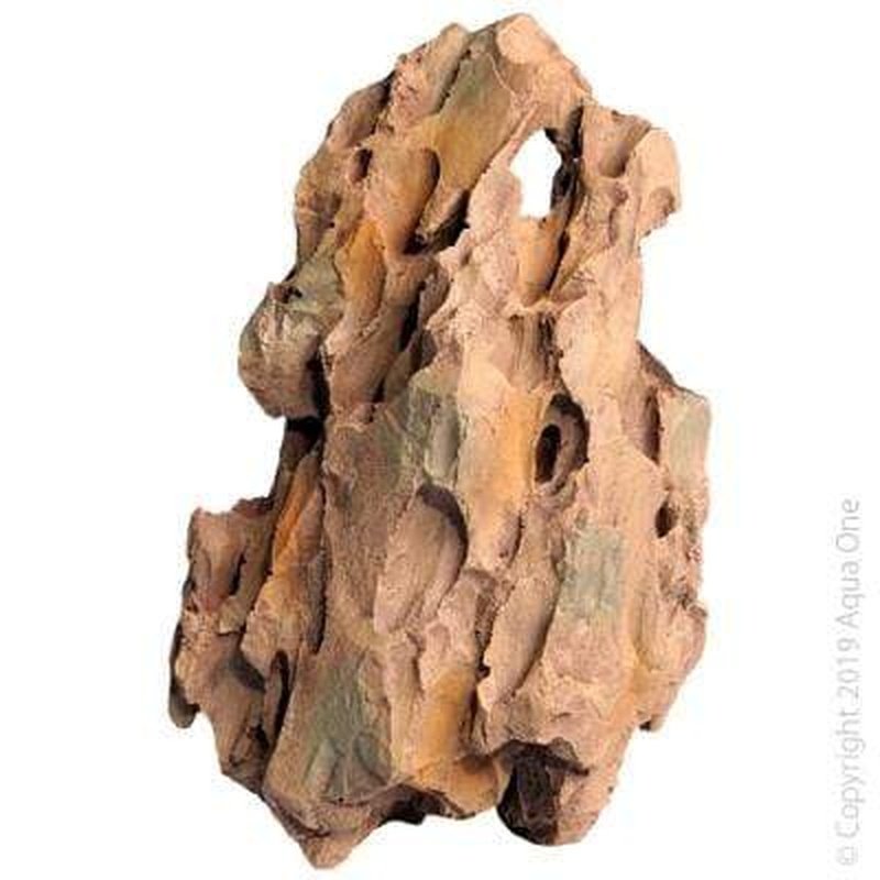 Aqua One Artificial Petrified Wood Rock Decor - 13 x 10 x 20cm Realistic Fake Stone for Aquarium, Terrarium & Home Decoration
