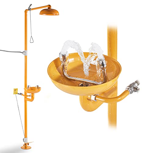 Stainless Steel Emergency Eye Wash Station with Covers - ANSI Compliant Safety Shower & Eyewash System for First Aid - Ideal for Laboratories, Factories, and Industrial Workplaces