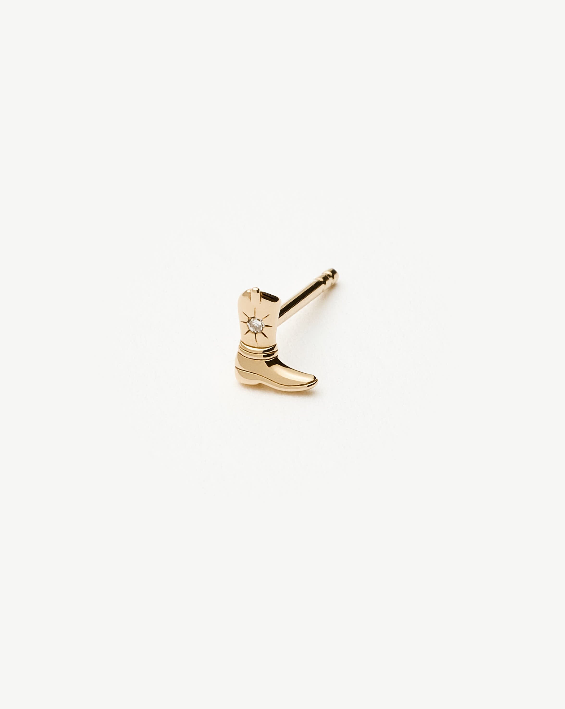 14K Solid Gold Cowboy Boot Stud Earrings with Diamond Accents - Western Style Jewelry for Women, Perfect for Country Concerts, Rodeos, and Cowgirl Fashion