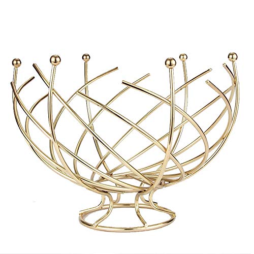 GAGC Wrought Iron Fruit Basket - Elegant Hollow Drain Design for Fresh & Dried Fruits | Golden Household Snack Tray for Kitchen, Dining Table & Party Serving | Rustic Home Decor