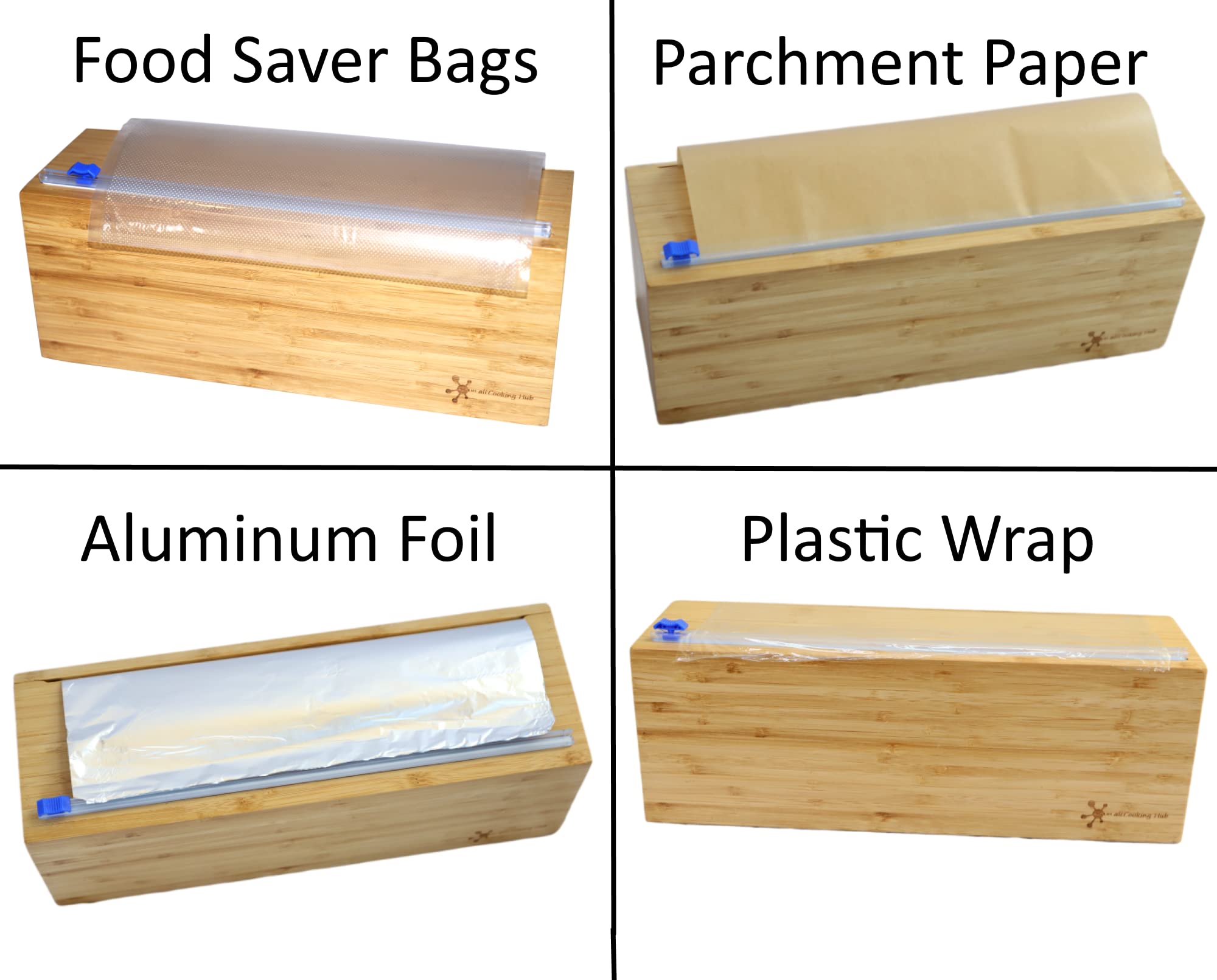Bamboo Vacuum Sealer Bag Roll Dispenser with Slide Cutter - Reusable Food Saver Bag Holder for 50 ft Rolls, Fits 12