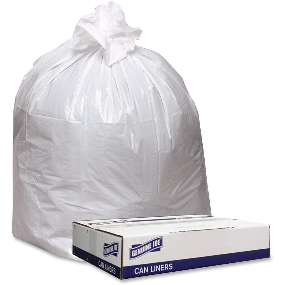 Genuine Joe Extra Heavy-Duty White Trash Can Liners - 100 Count, 42 Gallon - Super Thick & Leak Proof - Perfect for Kitchen, Office & Outdoor Waste Disposal