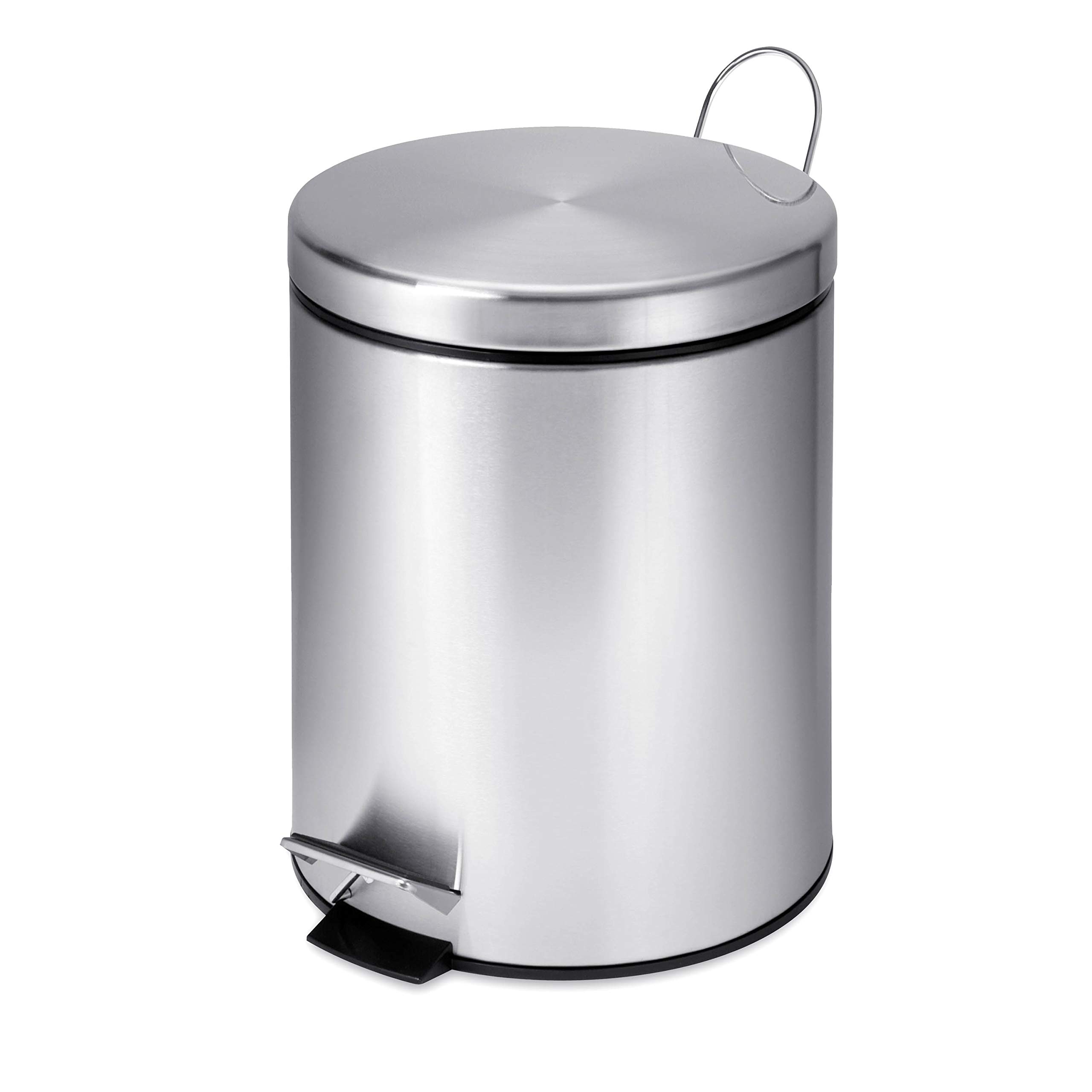 Honey-Can-Do Mini Stainless Steel Trash Can with Lid & Foot Pedal - 1.5 Gallon Small Garbage Bin for Bathroom, Office, Kitchen - Silver (TRS-01449)
