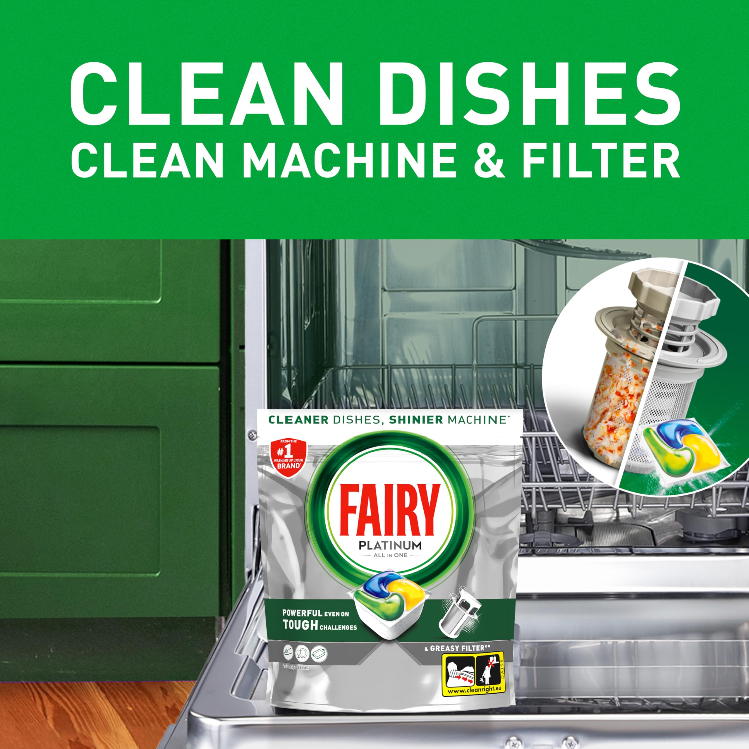 Fairy Platinum All-in-One Lemon Dishwasher Detergent Tablets - 126 Count | Powerful Cleaning for Tough Grease & Stains | Ideal for Hard Water & Daily Dishwashing Needs