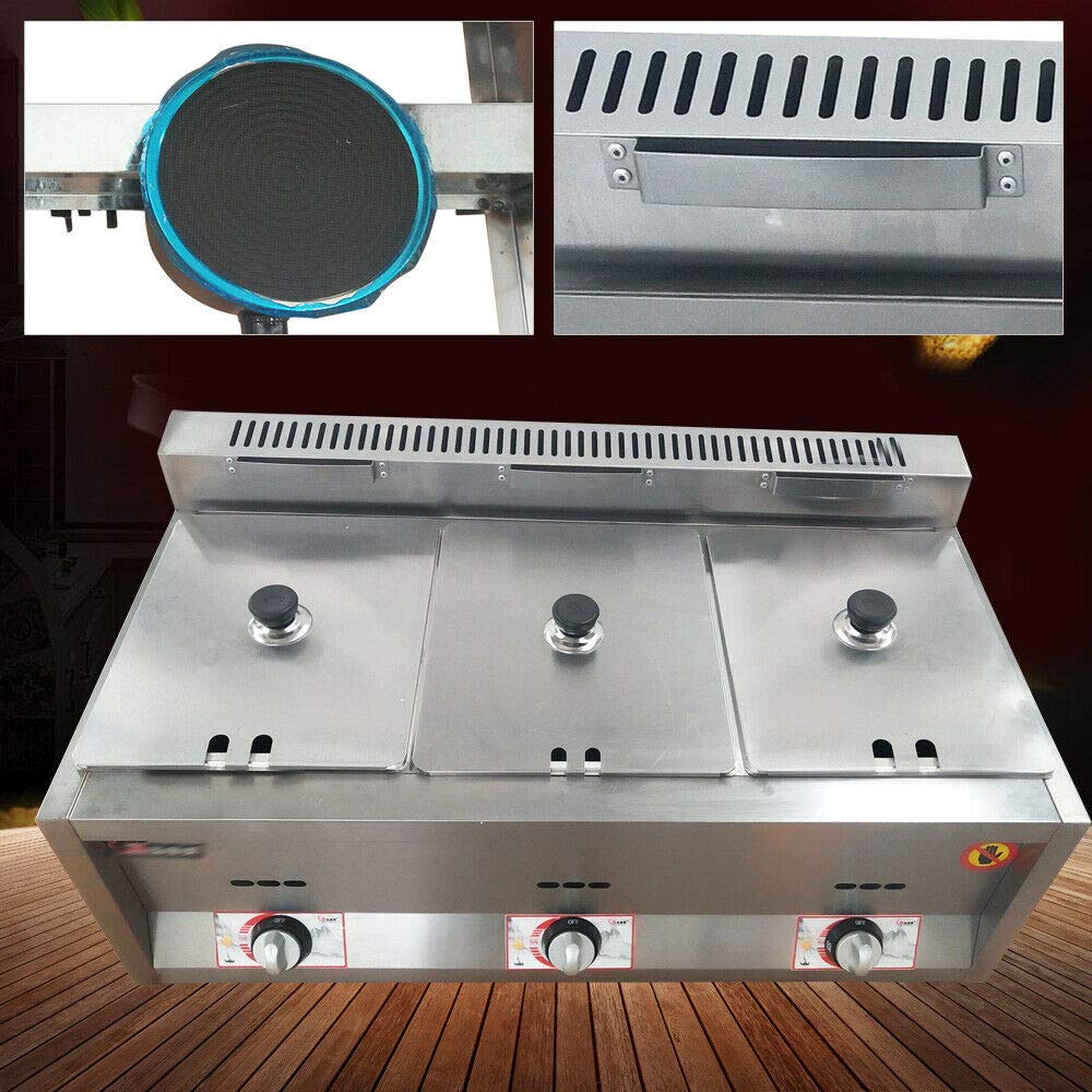 Commercial 3-Basket Gas Deep Fryer with Stainless Steel Countertop Design - Food Warmer & Heater for Restaurants, Home Kitchens & Catering - Perfect for Frying Chicken, Fish, Fries & More