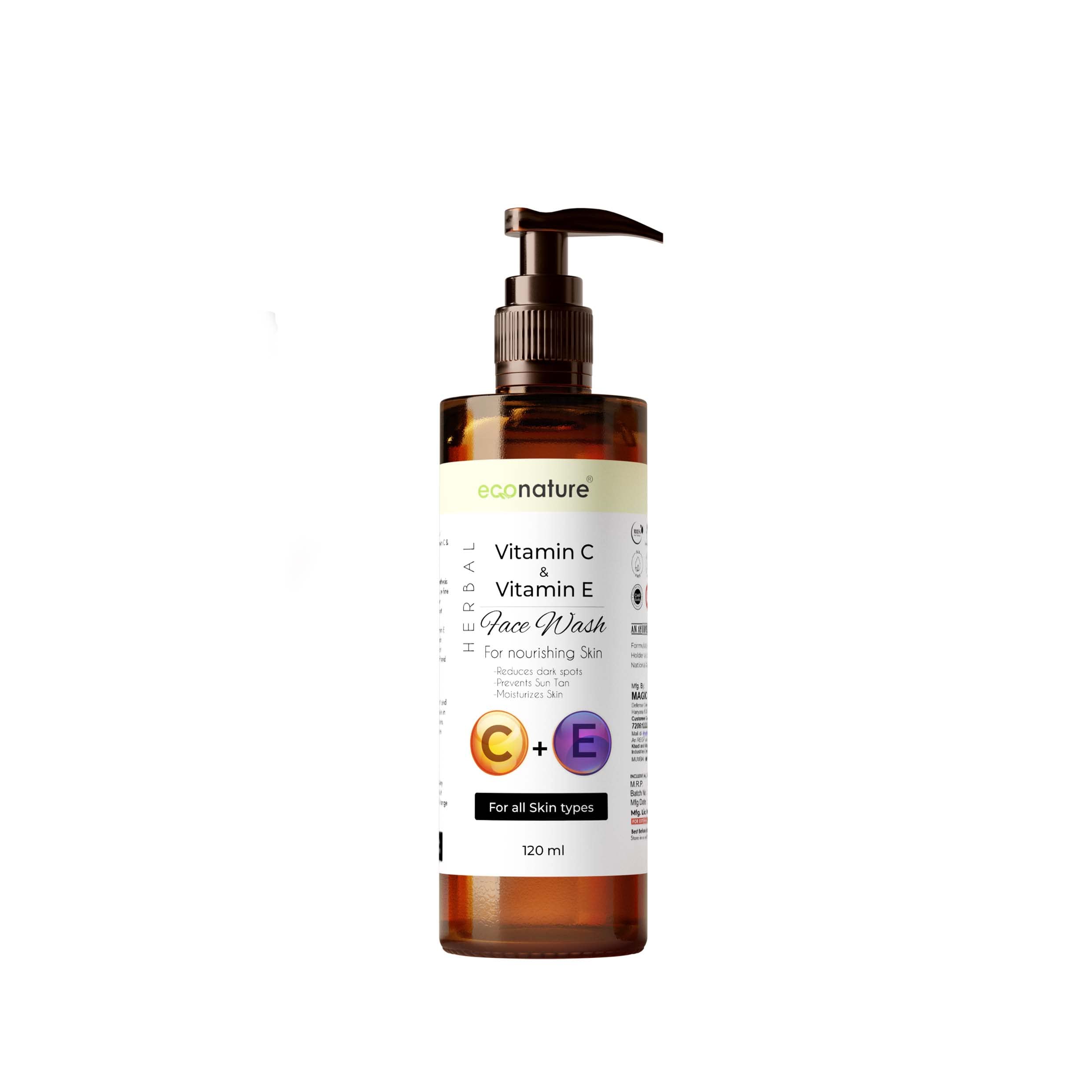 Econature Gentle Foaming Exfoliating Face Wash for Women & Men - 120ml with Vitamin E & C - Deep Cleansing for Acne, Oily & Sensitive Skin - Daily Skincare Routine