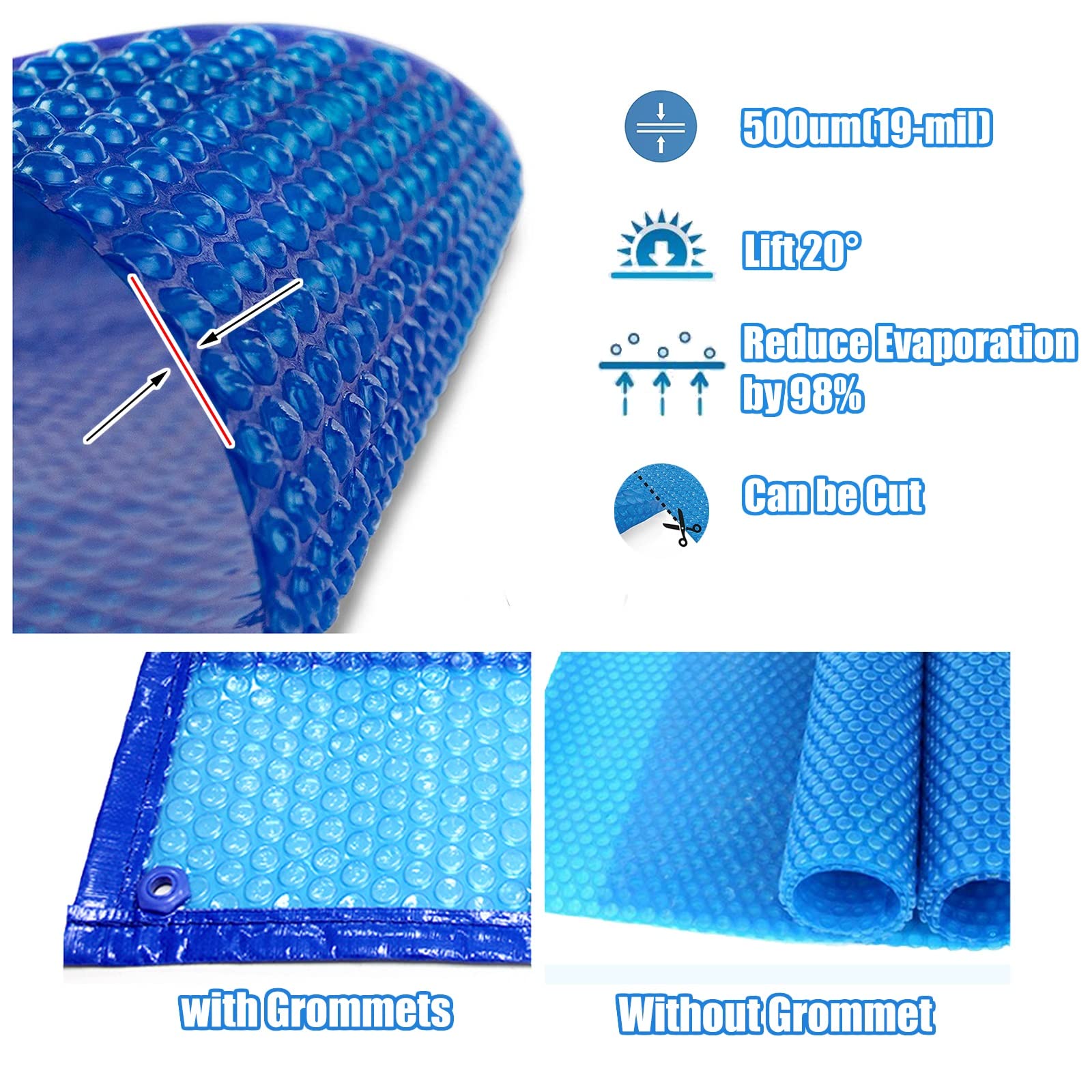 Solar Pool Cover for Above Ground Pools - 1m to 10m Sizes - Round/Rectangular/Square Swimming Pool Solar Blanket - Retains Heat & Reduces Evaporation (2X4m/6.6X13ft) - Perfect for Backyard, Garden & Summer Pool Parties