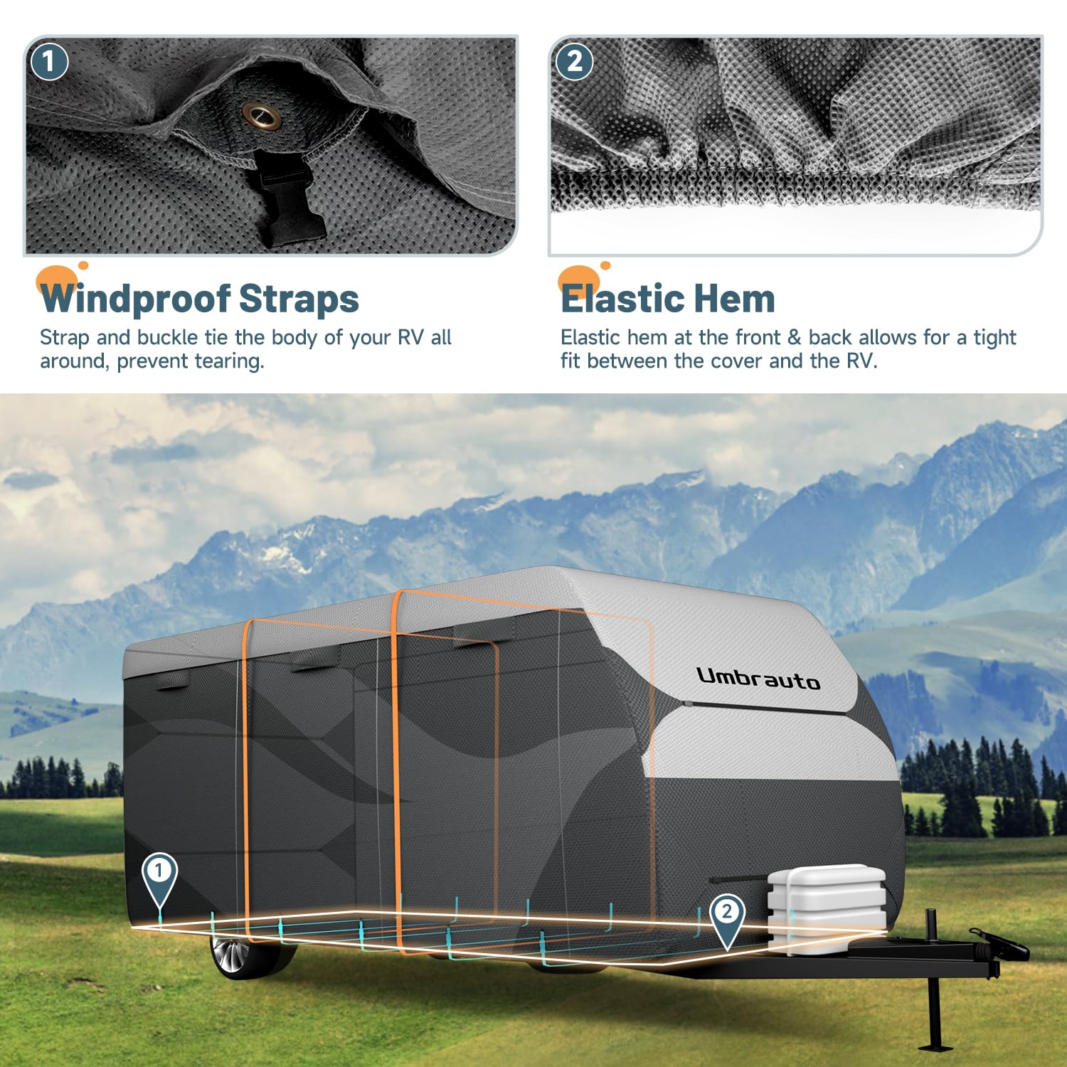 Upgraded DuPont Tyvek Waterproof RV Cover - Windproof, Anti-UV Camper Cover with 4-Layer Non-Woven Sides | Durable, Breathable Travel Trailer Cover for All-Weather Protection | Perfect for Outdoor Camping, Road Trips & RV Storage