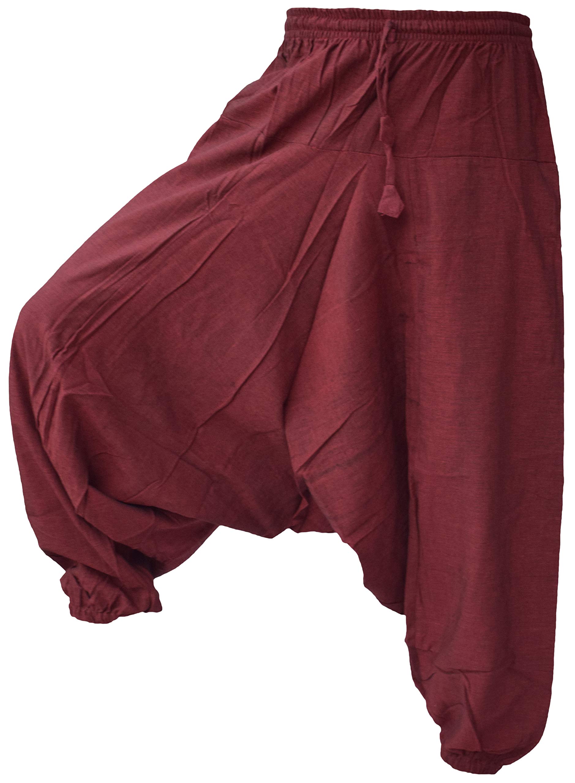 Gheri Men's Cotton Hemp Harem Pants - Aladdin Style Genie Pants with Wide Crotch - Comfortable Ninja Trousers for Yoga, Meditation & Lounge Wear
