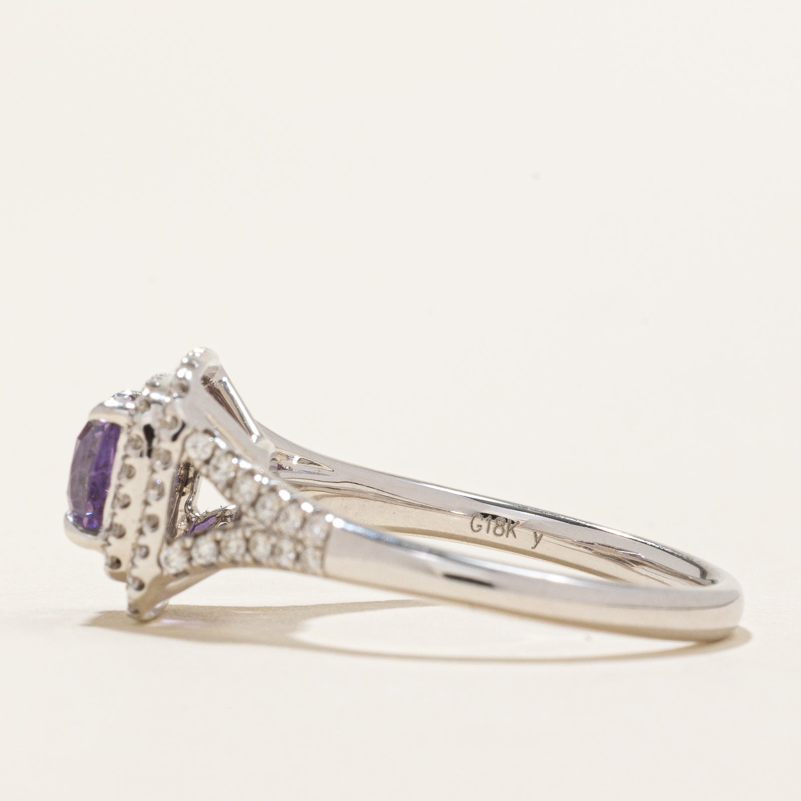 Natural Unheated Violet Sapphire and Diamond Halo Engagement Ring - 1.01ct Sapphire & 0.34ctw Diamonds - Size 6.25 - Perfect for Wedding, Proposal & Anniversary Gifts