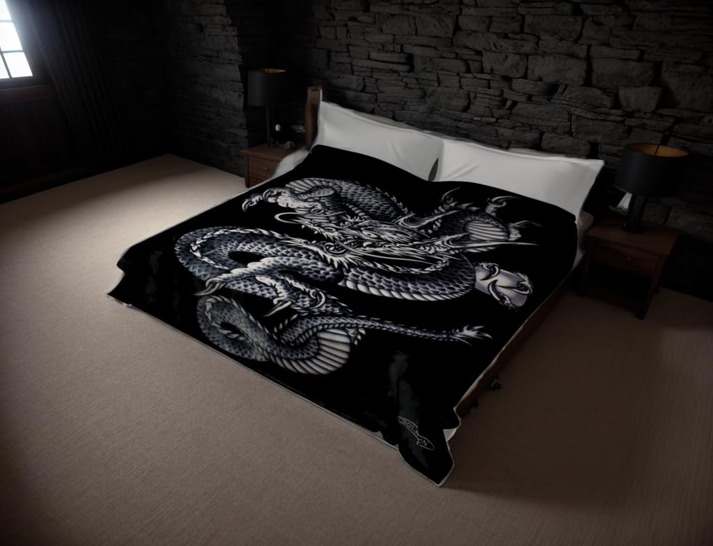 Solaron Original Dragon Thick Mink Korean Super Soft Plush King Size Blanket - Black | Ultra Cozy Luxury Throw for Bed, Sofa & Travel | Perfect Gift for Winter & Home Decor