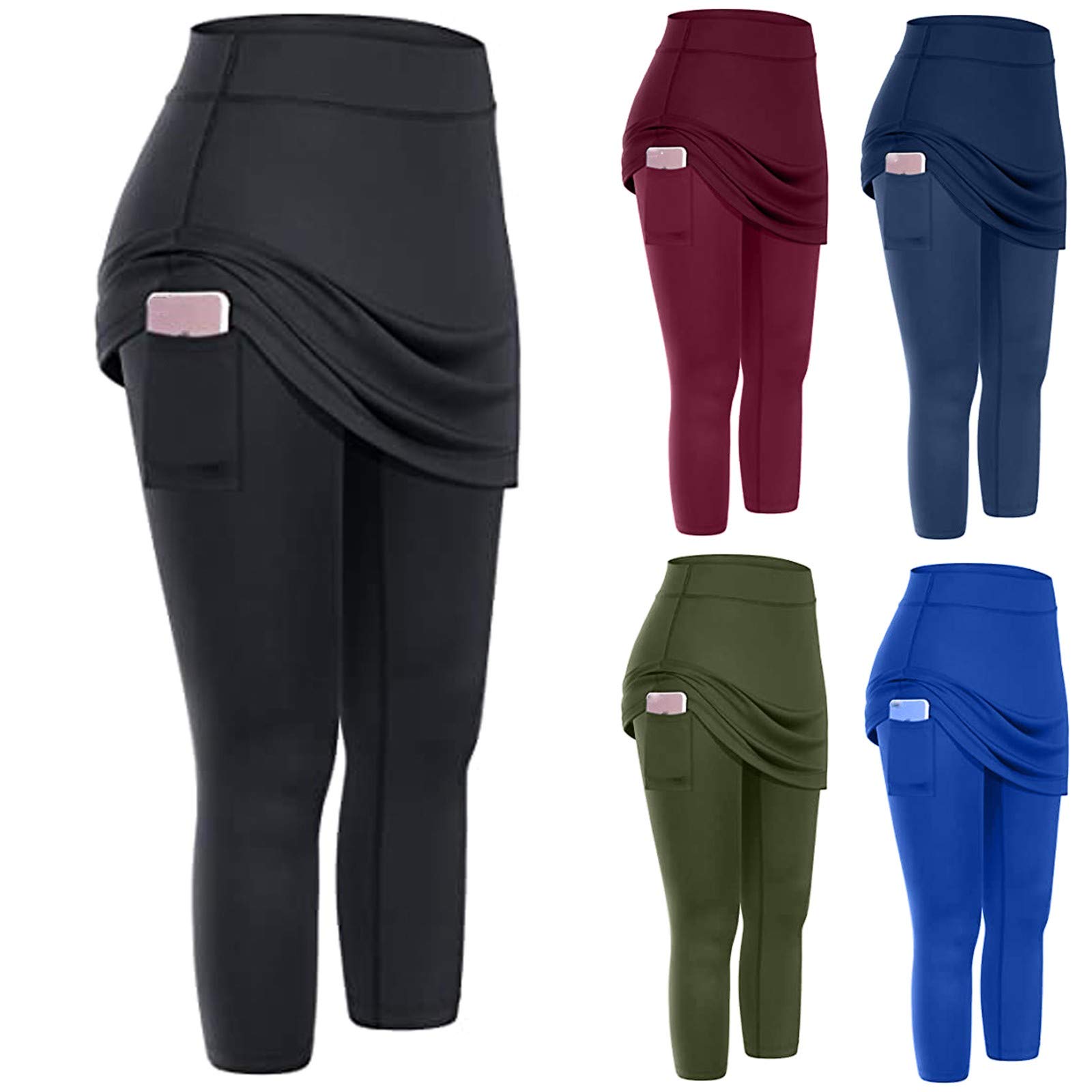 Melupa Women's Tennis Skirted Leggings with Pockets - High Waist Yoga Capris with Built-in Skirt - Perfect for Tennis, Yoga, Gym & Casual Wear