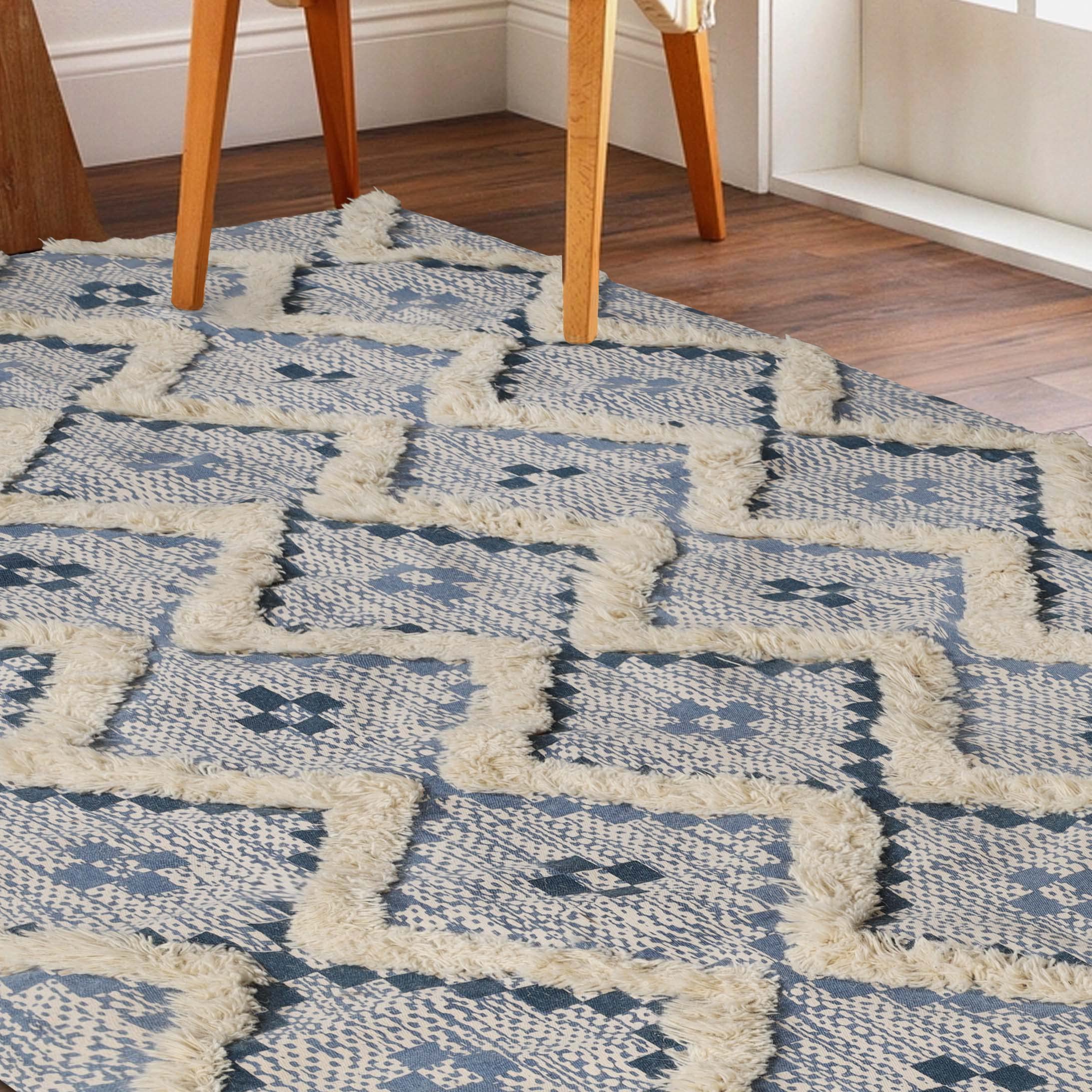 Premium Hand-Tufted Indoor Area Rug - 6' x 9' Modern Printed Carpet for Bedroom & Living Room Decor | Cerulean-Dark Denim Design | Soft & Durable Floor Mat for Home Aesthetic, Cozy Spaces & Interior Design Projects