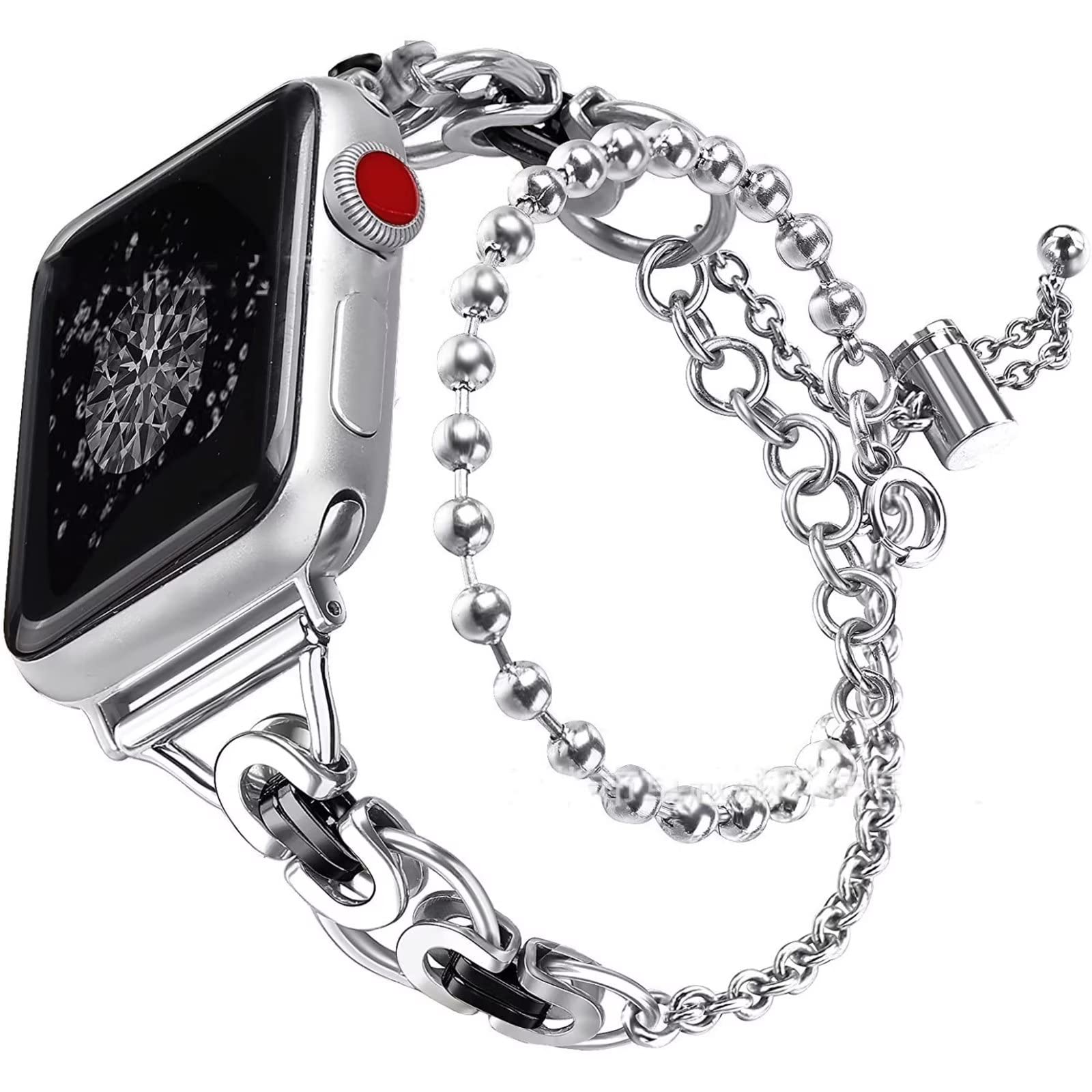 Stylish Bling Bands Compatible with Apple Watch 38mm 40mm 41mm 42mm 44mm 45mm 49mm - Fashion Bracelet Wristband for Women & Girls (Silver/Gold Stainless Steel) - Perfect for Parties, Work & Everyday Wear