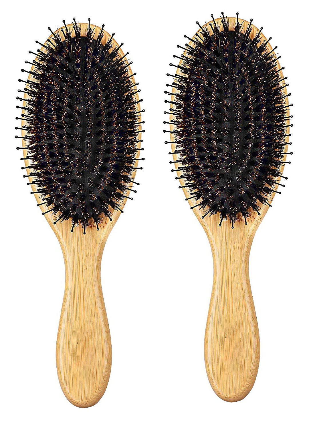 Premium Boar Bristle Hair Brush Set (2 Pack) - Natural Wooden Bamboo Detangling Brush for Thick Hair, Reduces Static & Hair Breakage - Perfect for Daily Styling, Salon Use & Travel Essentials