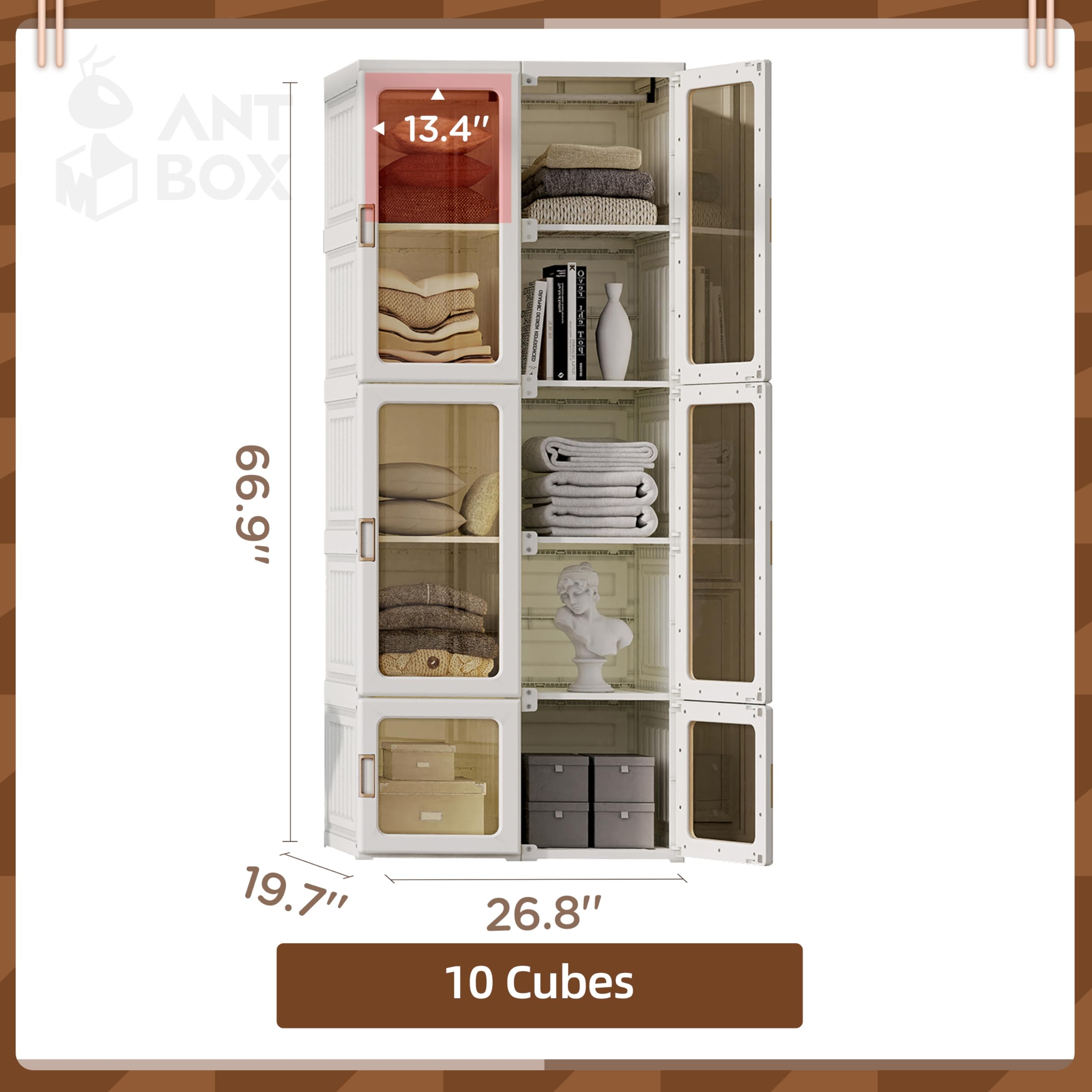 Portable Closet Organizer with Transparent Door Panels - 10-Cube Plastic Wardrobe with Magnetic Door, Easy Assembly for Clothes Storage | Perfect for Bedroom, Living Room & Small Space Organization