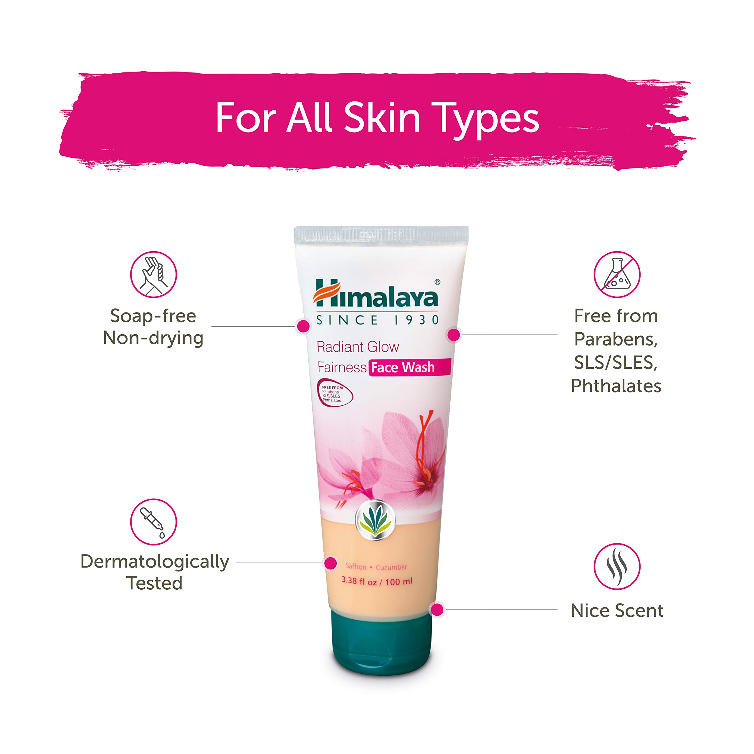 Himalaya Radiant Glow Fairness Face Wash - Brightening & Pore Minimizing Cleanser for Clear, Glowing Skin (3.38 oz) | Daily Skincare Routine for Even Skin Tone & Youthful Radiance