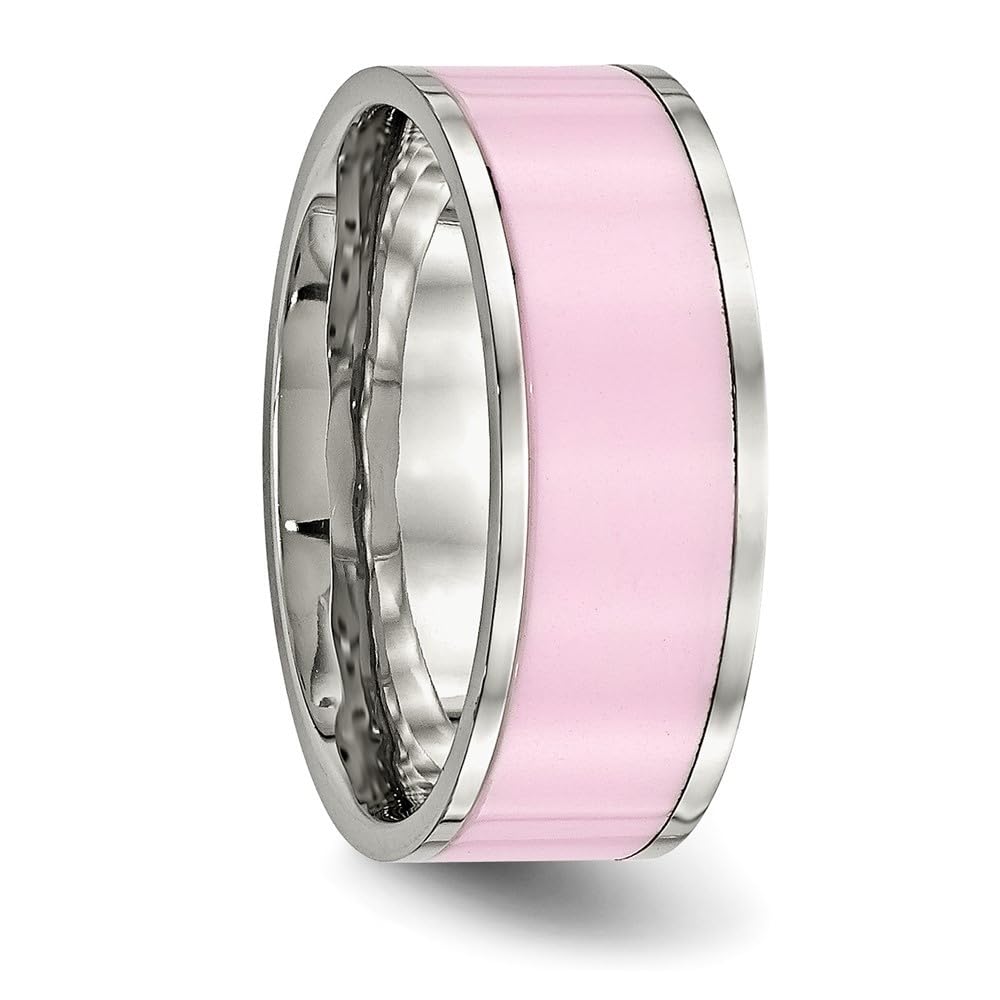 Diamond2Deal Stainless Steel Polished Pink Ceramic Ring for Women - Elegant Fashion Jewelry Gift for Valentine's Day, Anniversary & Special Occasions