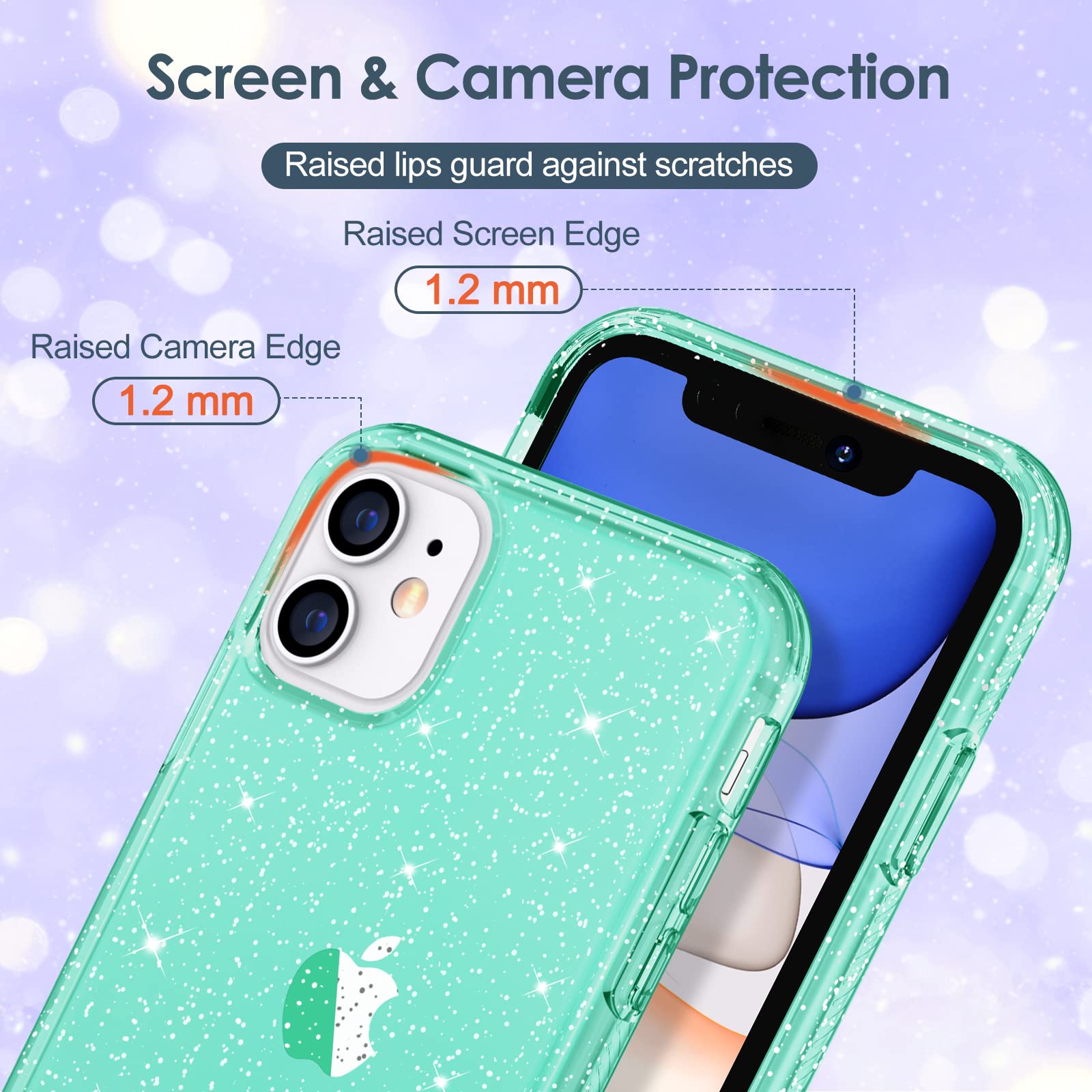 Hython Glitter Case for iPhone 11 - Sparkly Clear Bling Shockproof Protective Phone Cover | Cute Anti-Scratch Slim TPU Case for Women & Girls (Green Glitter) | Perfect for Everyday Use, Parties & Gifts