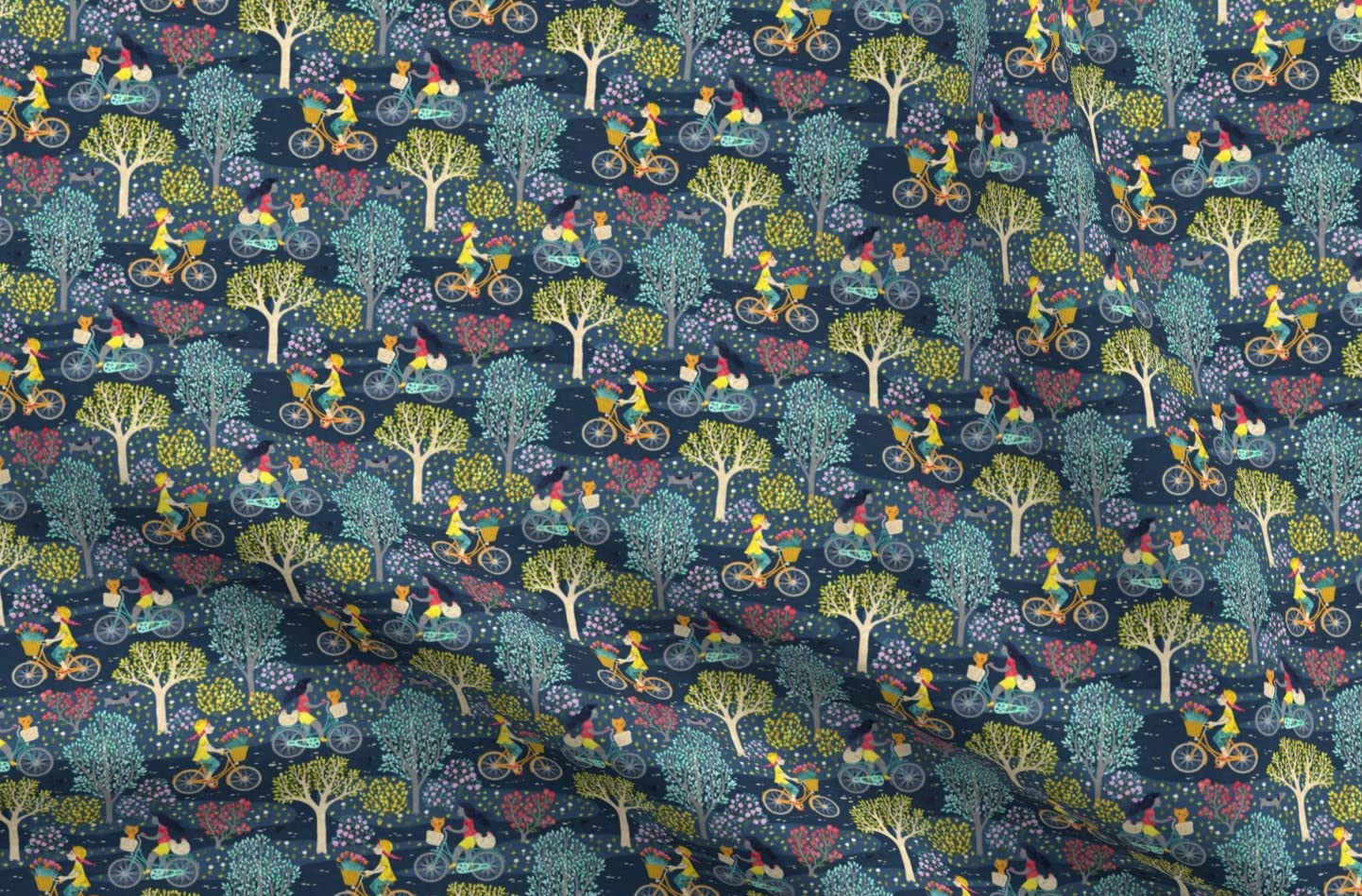 Cycling Bicycle Night Garden Floral Printed Velvet Fabric - Fat Quarter for Upholstery, Home Decor & Apparel | Perfect for DIY Projects, Quilting & Fashion Design