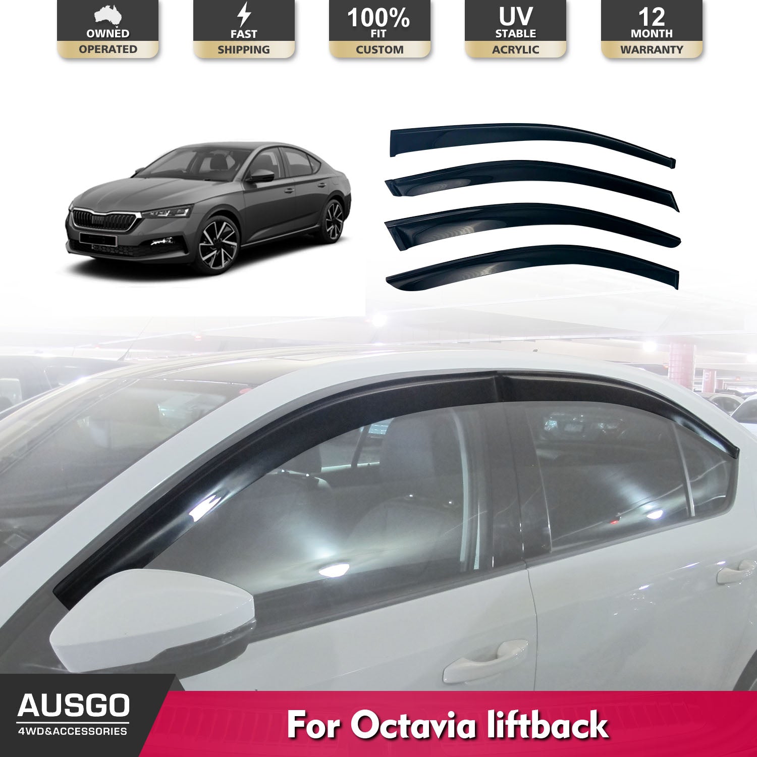 Skoda Octavia Liftback NE Series 2013-2020 Weather Shields - Car Window Rain Guards for All-Weather Protection | Perfect for Rainy Days & Highway Driving