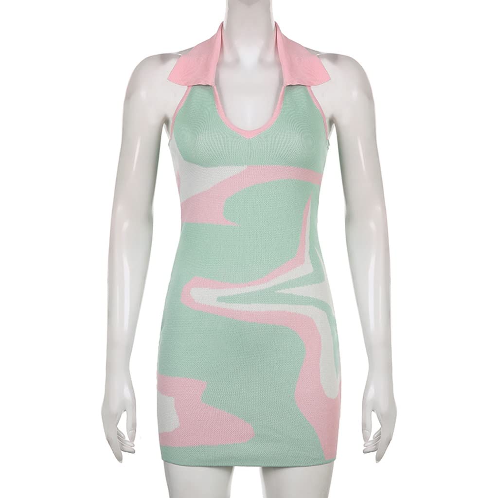 Backless Green Sweater Dress for Women - Sexy Halter Tank Bodycon Summer Beach Dress (Green, Size S) | Perfect for Beach Vacations, Pool Parties & Night Out