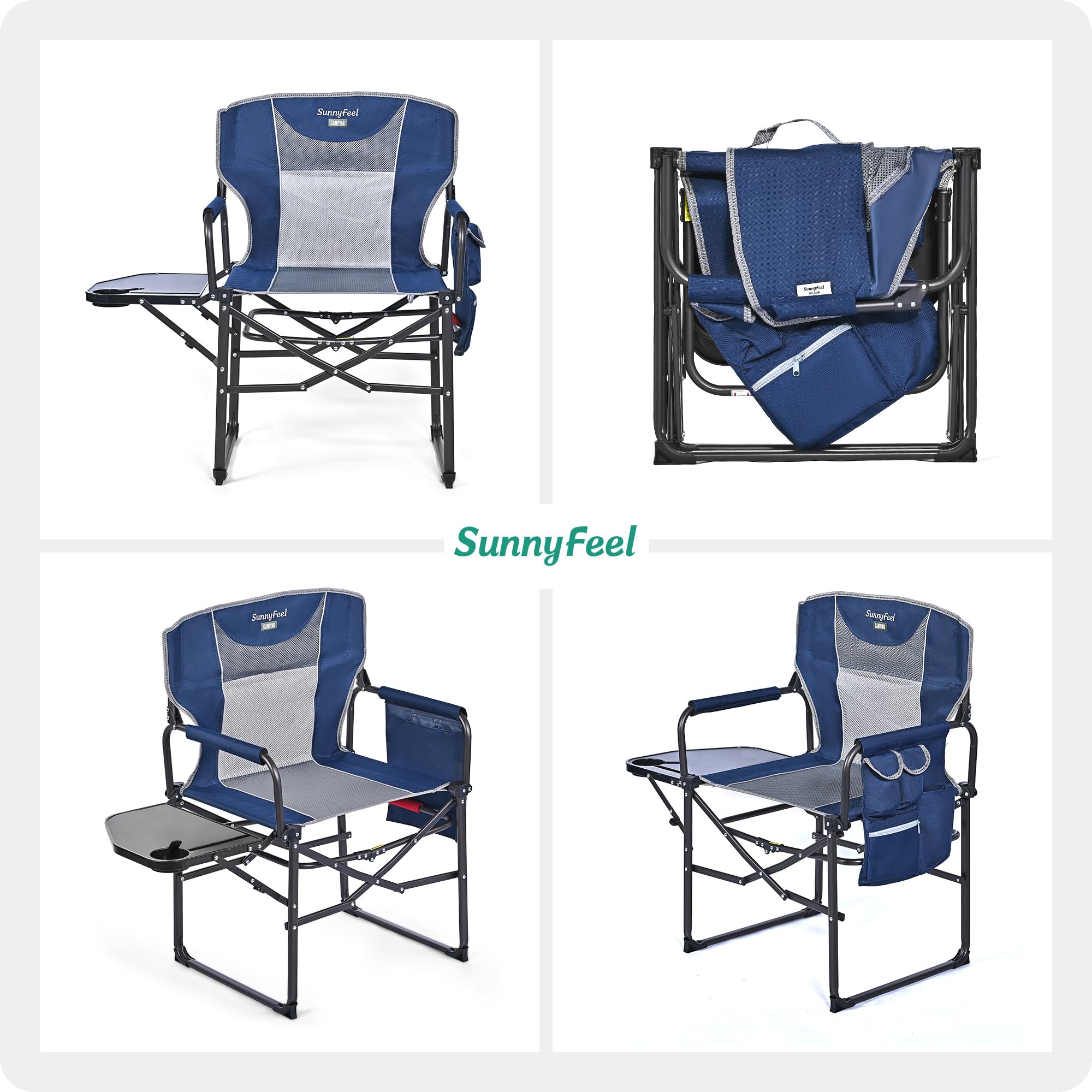 **SUNNYFEEL Oversized Heavy Duty Folding Camping Chair with Side Table & Pocket – Portable Outdoor Chair for Beach, Fishing, Picnic, Concert, Tailgating – Perfect for Camping, Backyard, and Patio Relaxation**