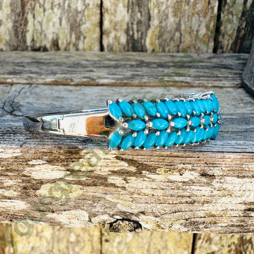 Handmade Sterling Silver Turquoise Cluster Bangle Bracelet for Women | Southwest Style Jewelry Gift | Perfect for Boho Fashion, Weddings & Special Occasions