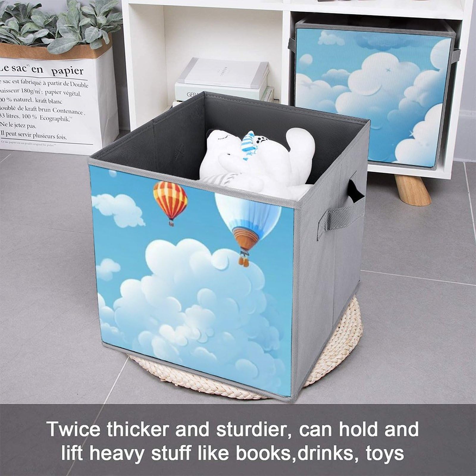 6-Pack Cartoon Clouds Collapsible Storage Bins with Handles - Large Closet Organizer, Clothing Storage Boxes for Bedroom, Nursery & Kids Room Organization
