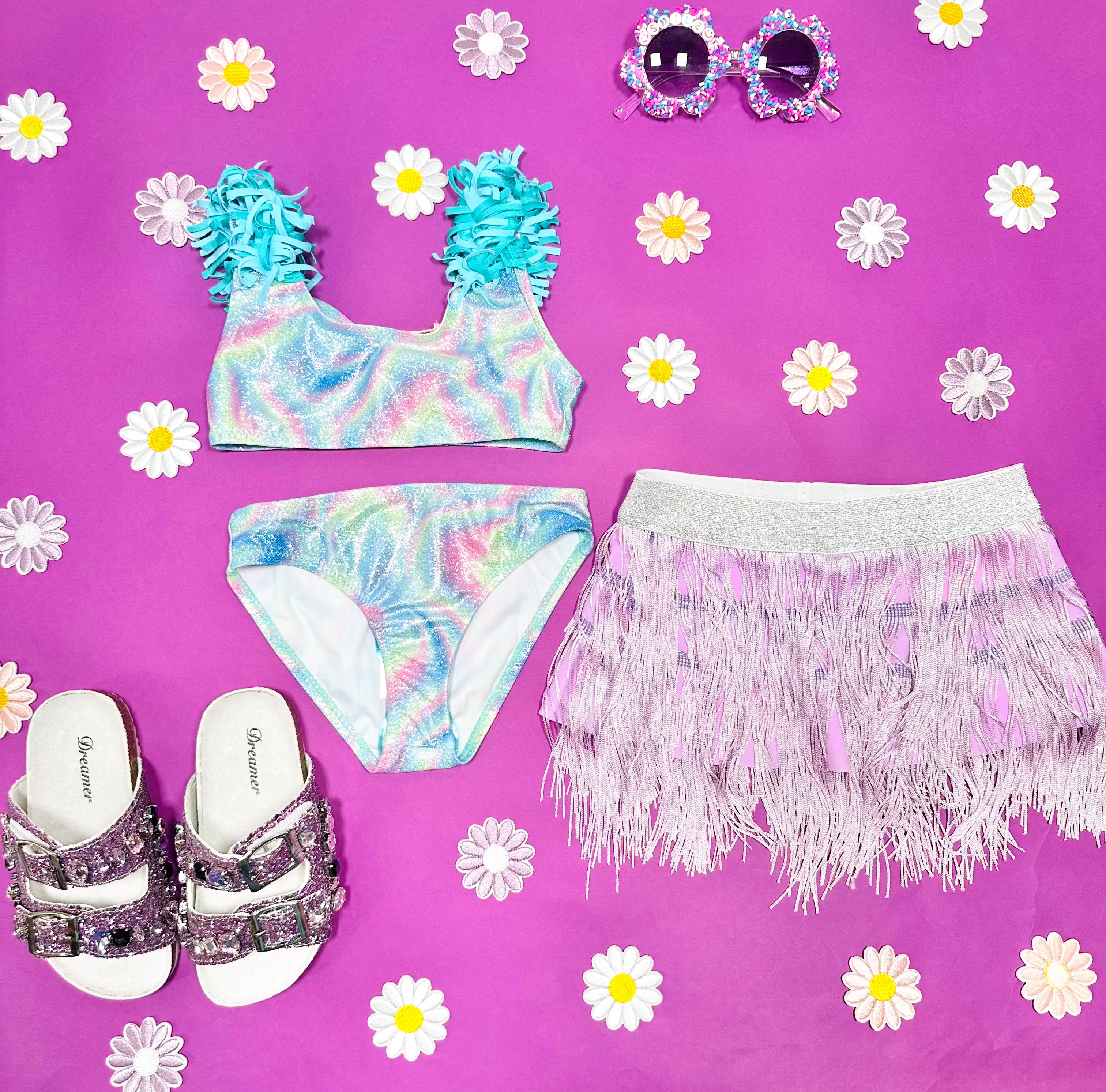 Glitter Two Piece Bikini with Fringe Straps - Sexy Swimwear for Beach, Pool Party & Summer Vacation