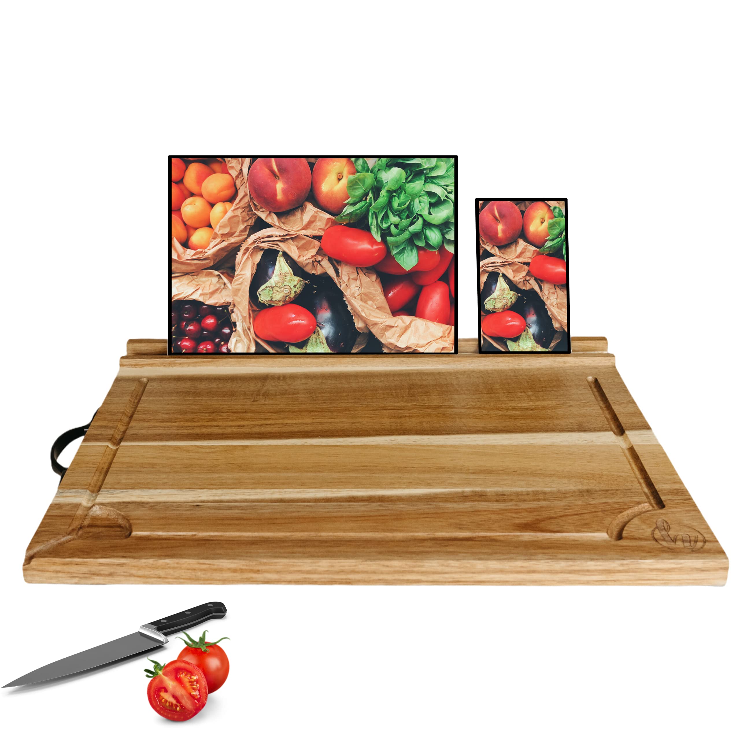 Premium Acacia Wood Cutting Board with Stand - 16x12