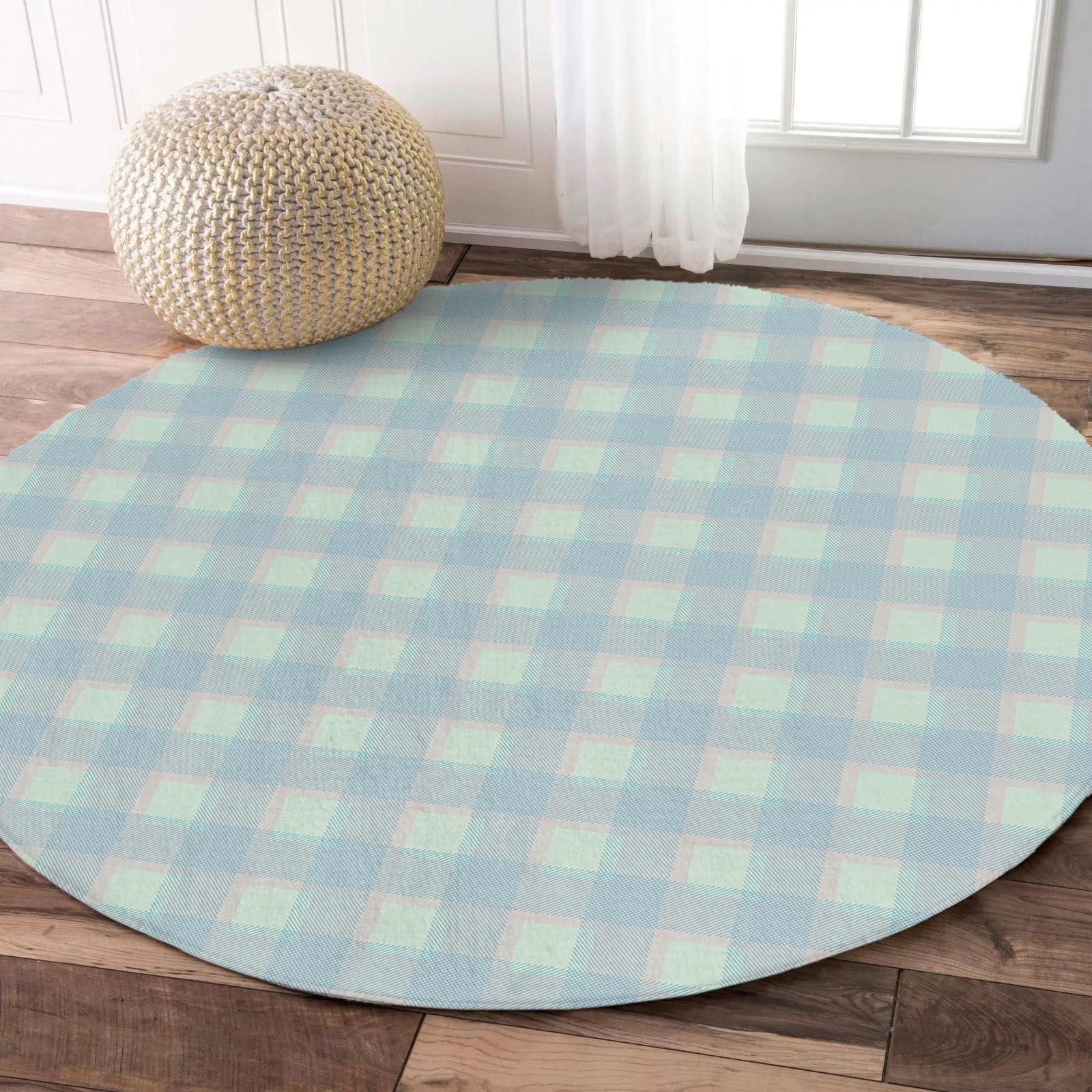 3.3ft Round Area Rug - Elegant Plaid Soft Non-Slip Machine Washable Circle Carpet for Living Room Bedroom | Perfect for Cozy Home Decor & Pet-Friendly Spaces