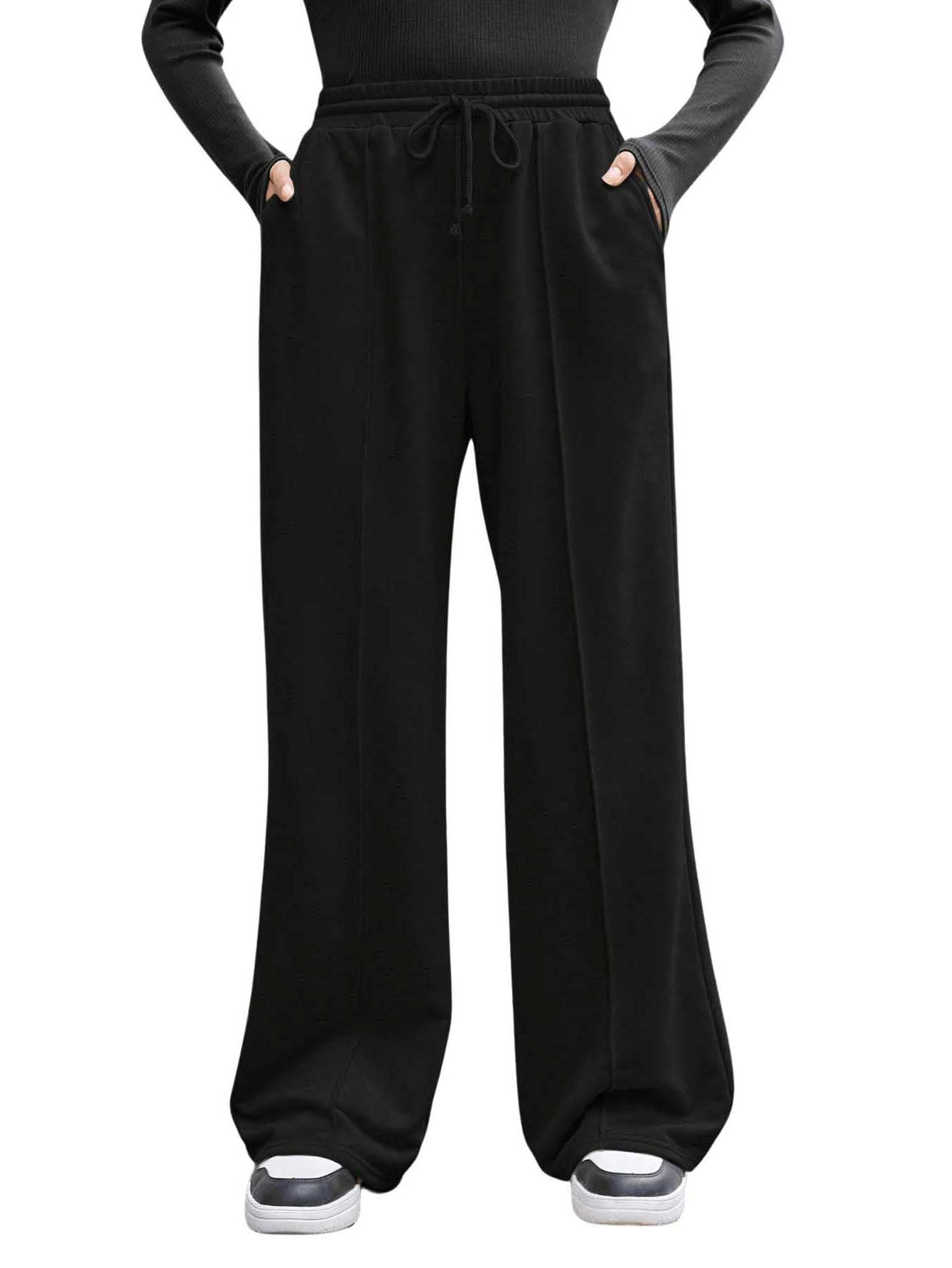 COZYEASE Girls' Wide Leg Sweatpants - Elastic Waist with Drawstring, Straight Leg Jogger Pants with Pockets | Casual Lounge Wear, School Outfits & Street Style Fashion