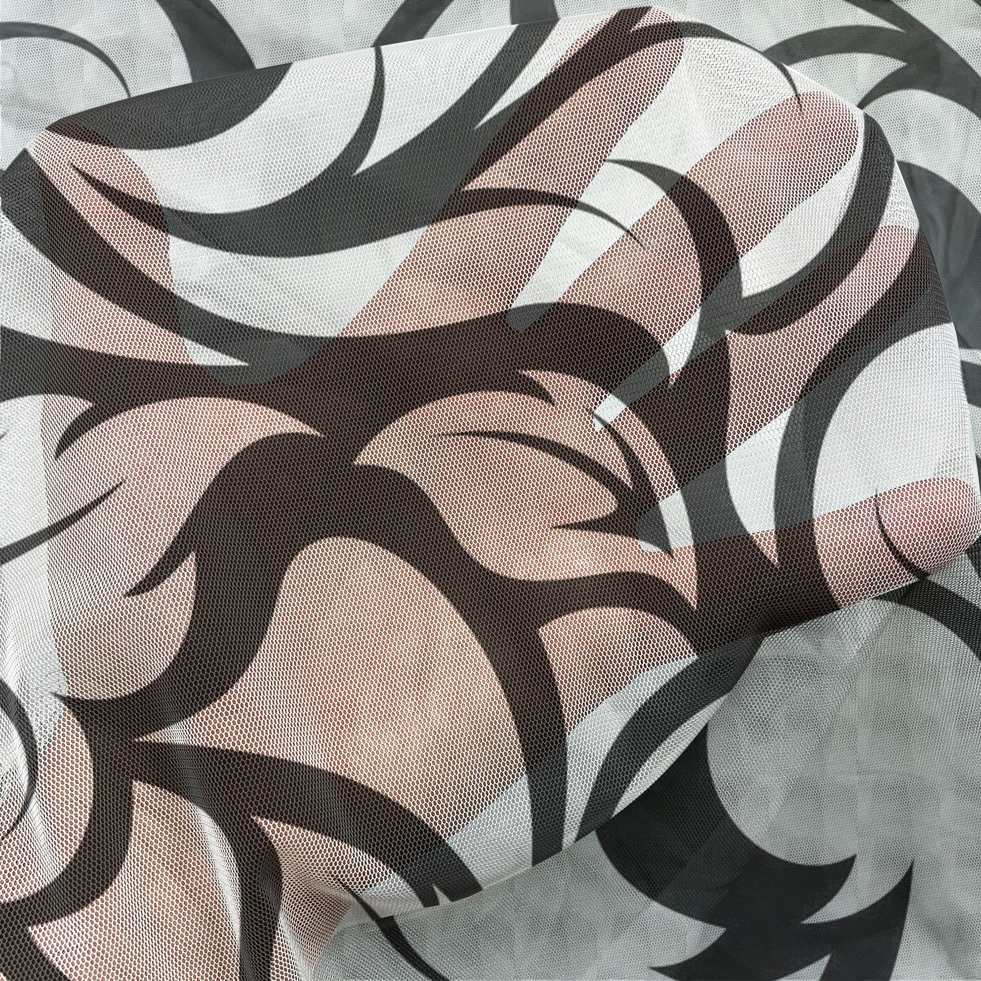 Ambesonne Floral Tulle Curtains with Rod Pocket - Monochrome Leaves Abstract Design, Sheer Drapes for Living Room & Bedroom, 108