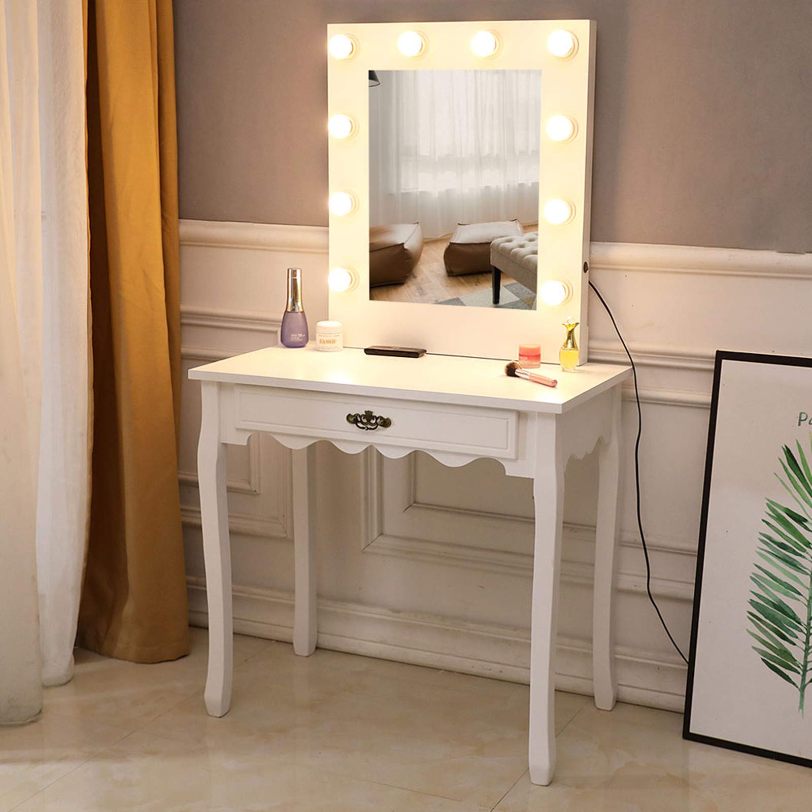 JASOYA Large Vanity Mirror with Foot Pump & Bulb Warmer - White Dressing Table for Makeup, Bedroom Decor & Beauty Salon Use - Perfect for Living Room, Bedroom & Professional Styling Stations