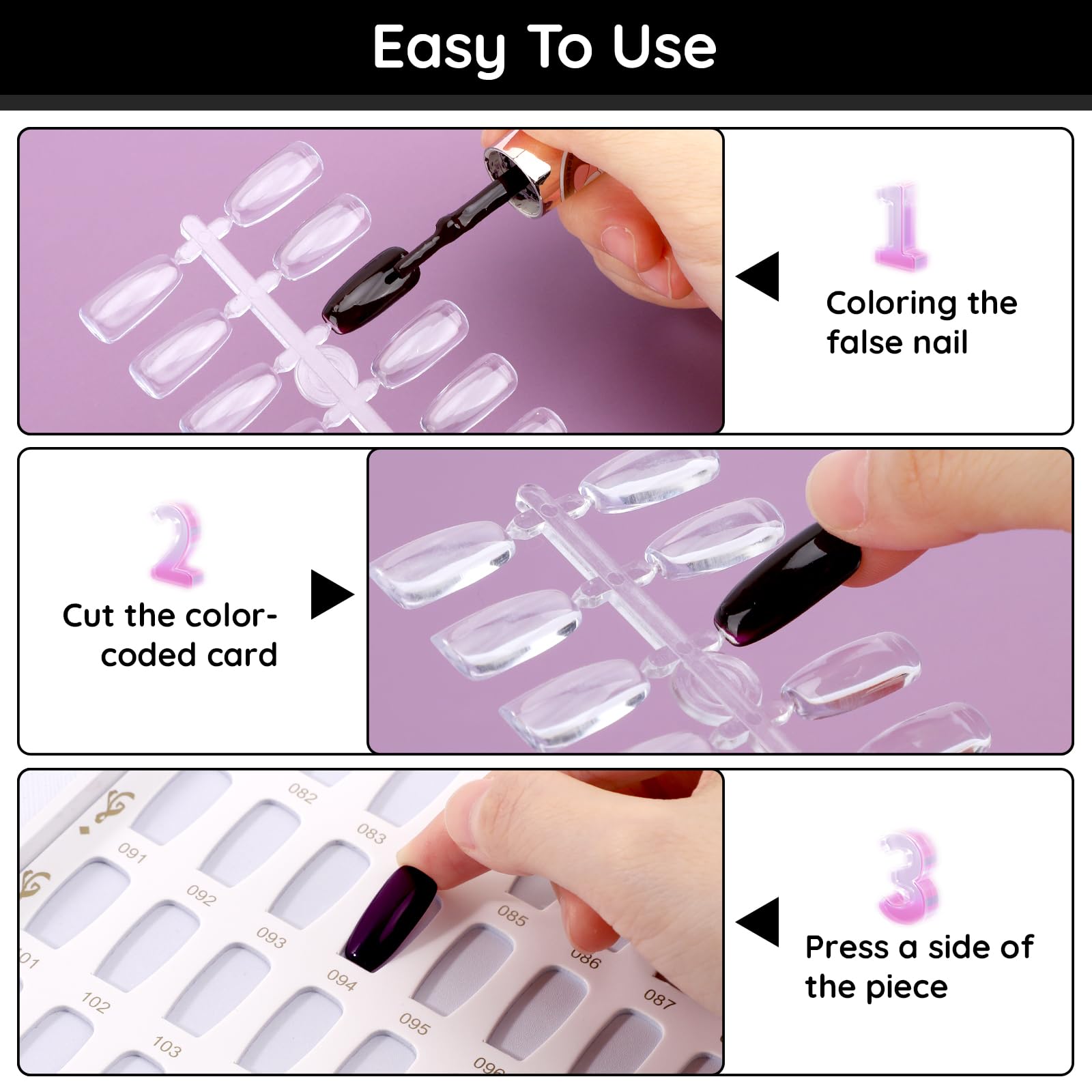 Segbeauty 720pcs Clear False Nail Tips - Flat Square Fake Nail Art Tips for Nail Polish Display & Practice | Professional Nail Color Swatch Organizer for Salons, DIY Manicures & Nail Art Training
