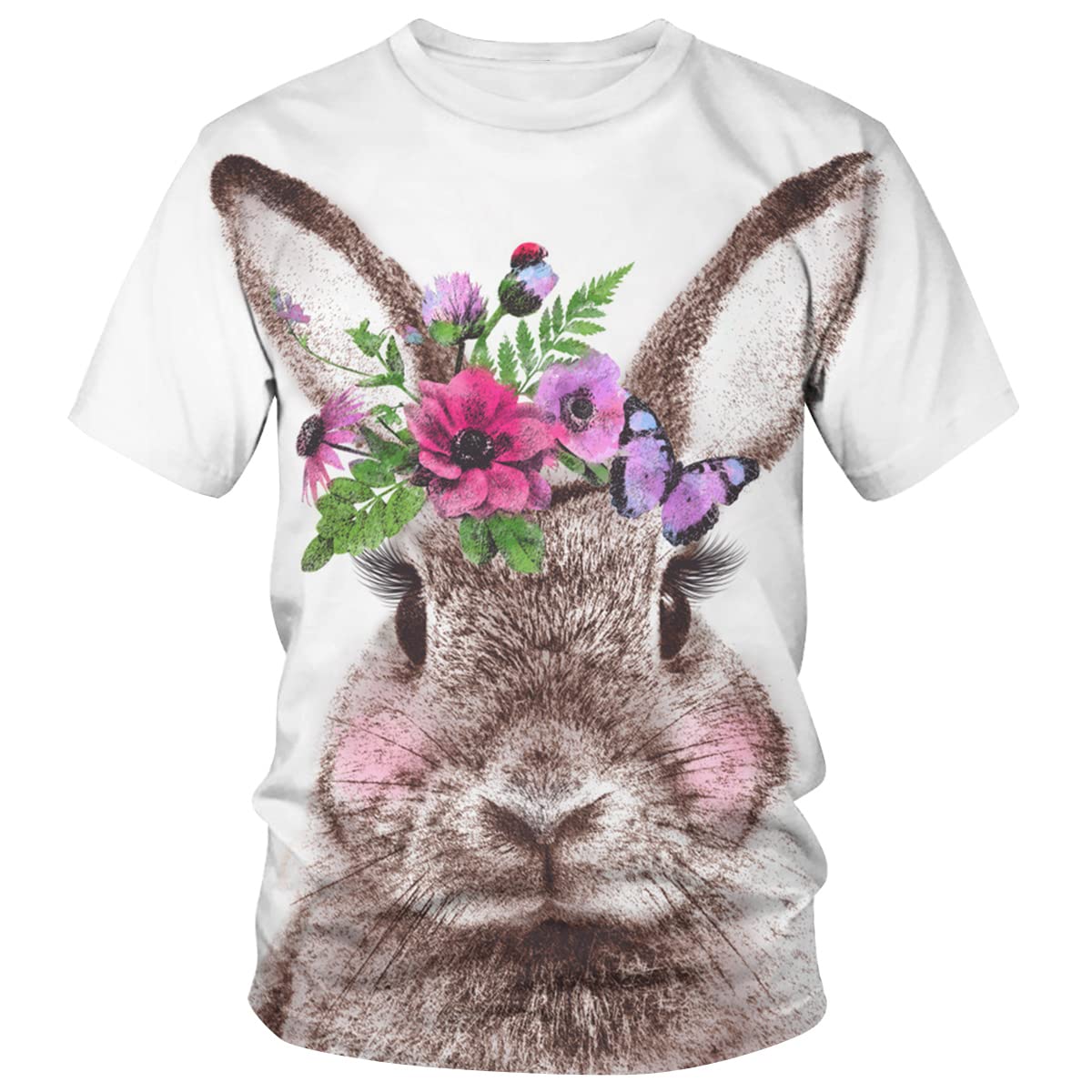 Lurhonp Men's & Women's Fashion Crew Neck T-Shirt - 3D Printed Rabbit Design Novelty Tee for Casual Wear, Street Style & Everyday Outfits