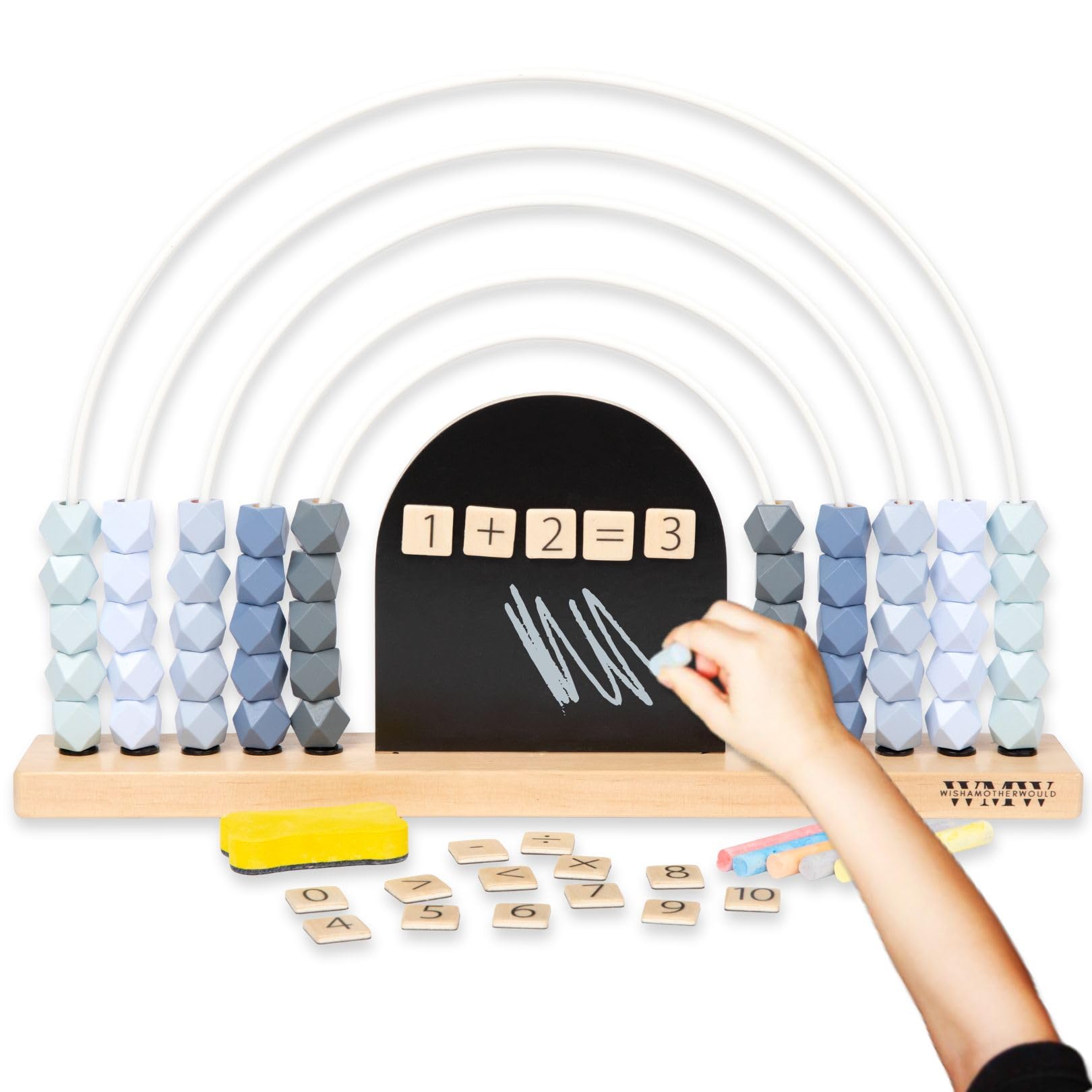 Large Blue Rainbow Abacus with Magnetic Chalkboard - Educational Math Toy for Kids Ages 3+ | Learn Counting, Addition & Subtraction | Montessori Learning Tool | 17 Inch Counting Beads for Classroom & Homeschool