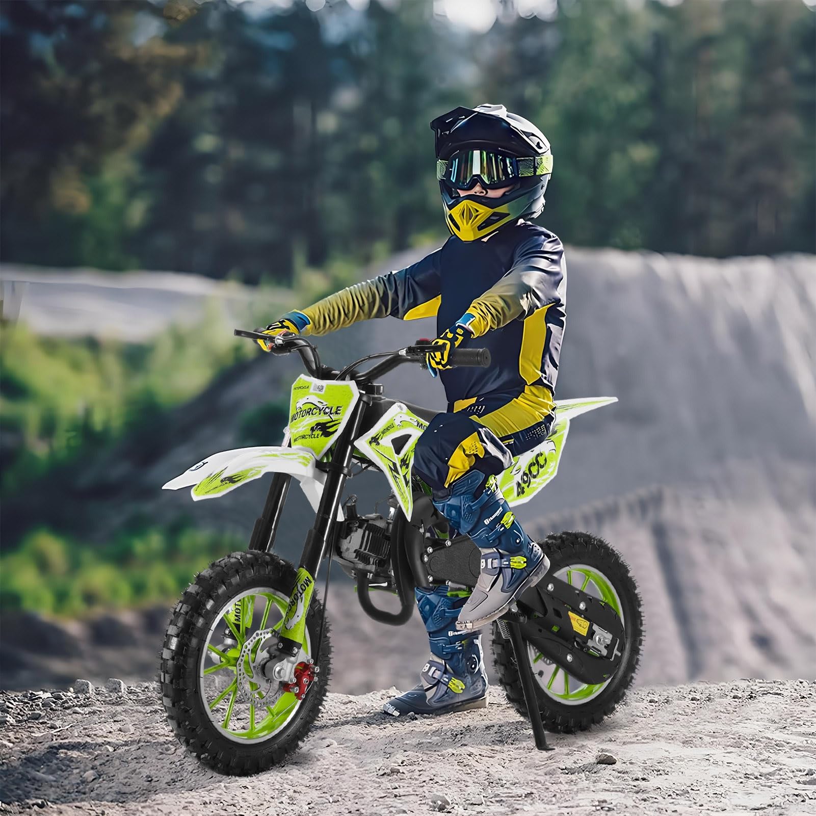 2025 Fast Delivery Kids Dirt Bike - 50cc Gas Powered 2-Stroke Off-Road Mini Motorcycle for Boys & Girls Ages 6-12, 330Lbs Max Load - Perfect for Backyard Riding, Trail Adventures & Summer Outdoor Fun (Green)