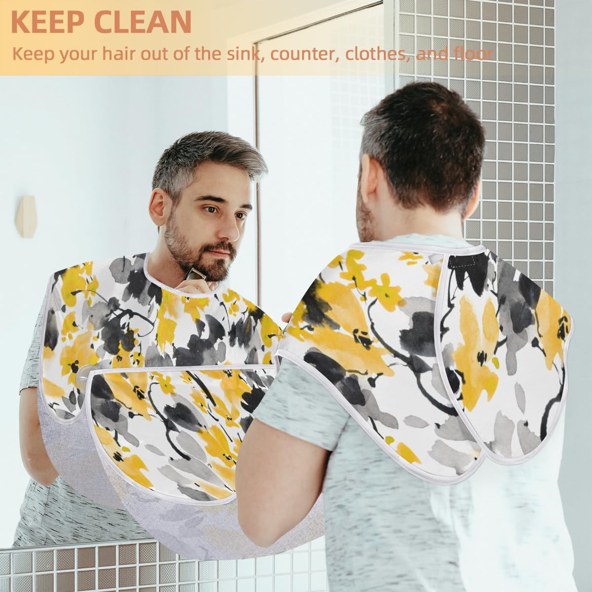 Non-Stick Beard Bib with Suction Cups - Blooming Abstract Floral Design Hair Catcher for Men's Shaving & Grooming - Perfect Gift for Husband, Dad, Barber | Ideal for Home Shaving, Salon Use & Beard Care Routine