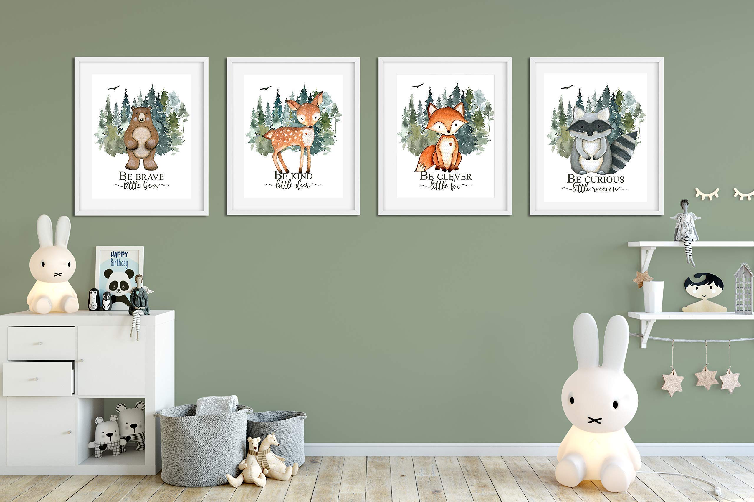Woodland Nursery Wall Decor for Boys - Set of 4 Unframed 8x10 Prints - Baby Boy Room Decorations for Bedroom & Nursery - Perfect for Baby Showers, Gender Reveals, and Kids Room Themes