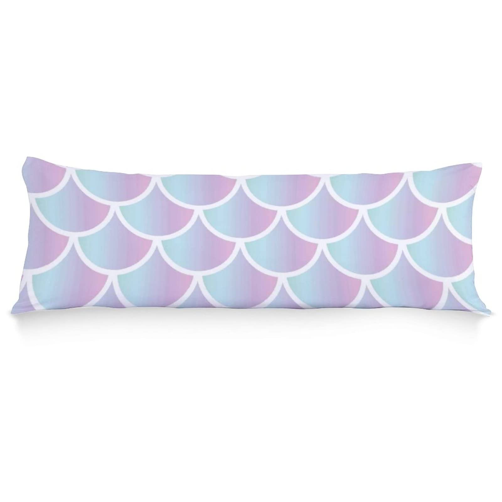 Mermaid Pattern Cooling Body Pillow Cover 20x54 Inches with Hidden Zipper - Soft Polyester Pillowcase for Adults & Pregnancy Support - Perfect for Home, Office, and Maternity Comfort