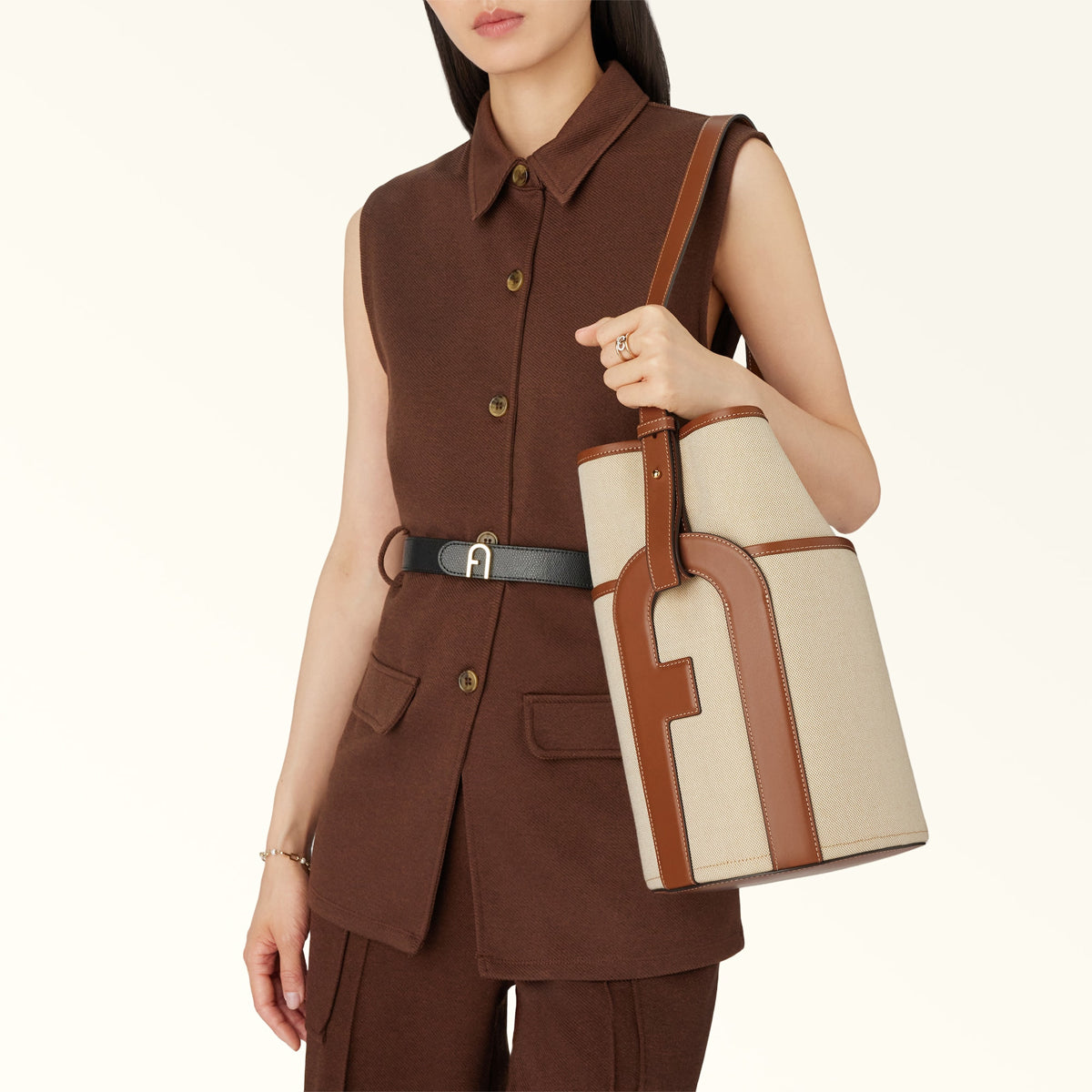Furla Lido M Toni Cognac Bucket Bag - Premium Leather Handbag for Women | WB01565BX3561 | Stylish Shoulder Bag for Work, Travel & Everyday Use