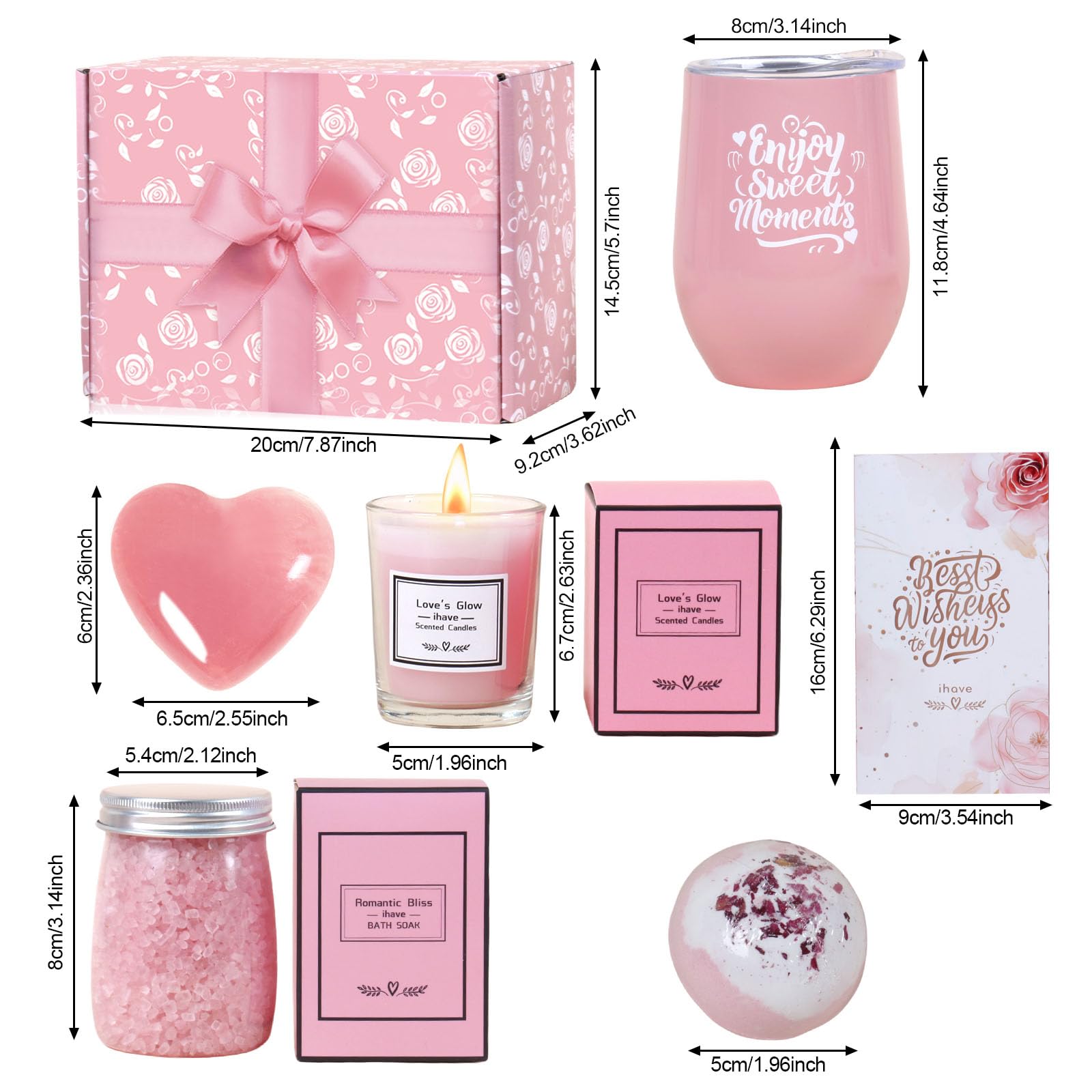 iHave Birthday Gifts for Women - Spa Gift Set with Rose Tumbler, Bath Bombs, Salts, Candles, Soap & Thank You Cards - Perfect for Mom, Wife, Girlfriend, Sister & Best Friends - Ideal for Relaxation, Self-Care & Special Occasions
