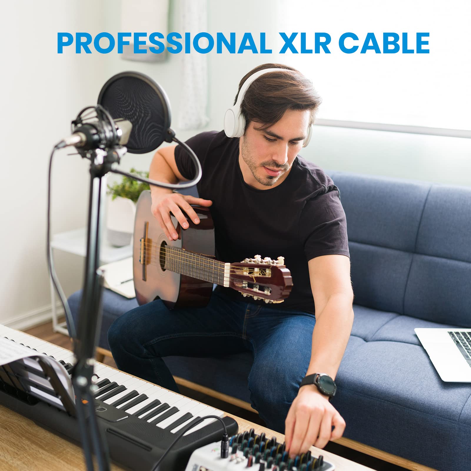 Moukey 50ft XLR Microphone Cable - XLR Male to Female Mic Speaker Cable (3 Pack, Black) for Studio Recording, Live Performances & Professional Audio Equipment