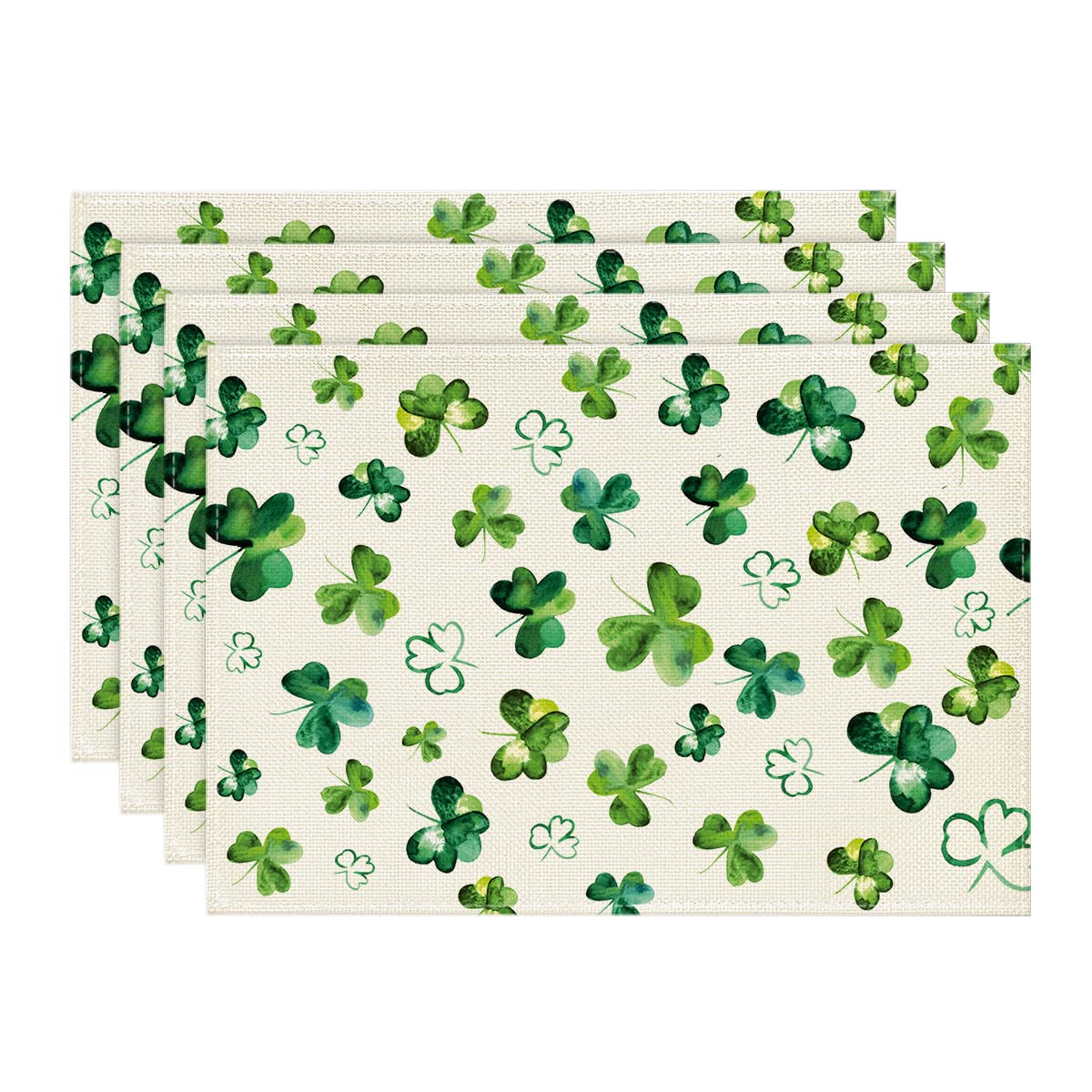 Lucky Shamrock St. Patrick's Day Placemats Set of 4 - 12 x 18 Inch Washable Table Mats for Dining, Rustic Vintage Holiday Decor - Perfect for Irish-Themed Parties, Pub Dining & Seasonal Home Decor