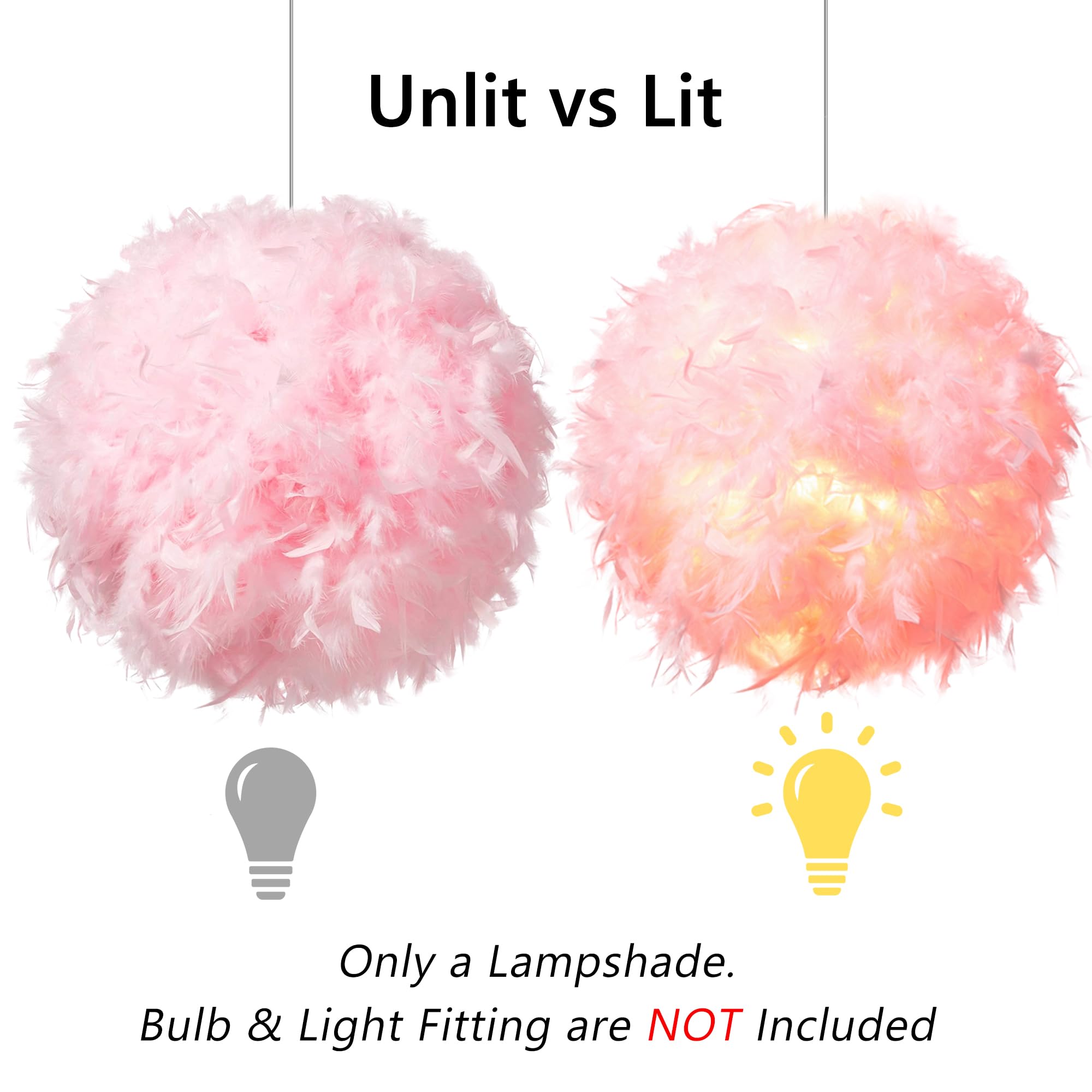 Waneway 19.7 Inch Pink Feather Lamp Shade - Ceiling Pendant Light Cover, Table & Floor Lampshade for Living Room, Bedroom, Wedding & Party Decorations | Soft Lighting for Cozy Ambiance & Romantic Events